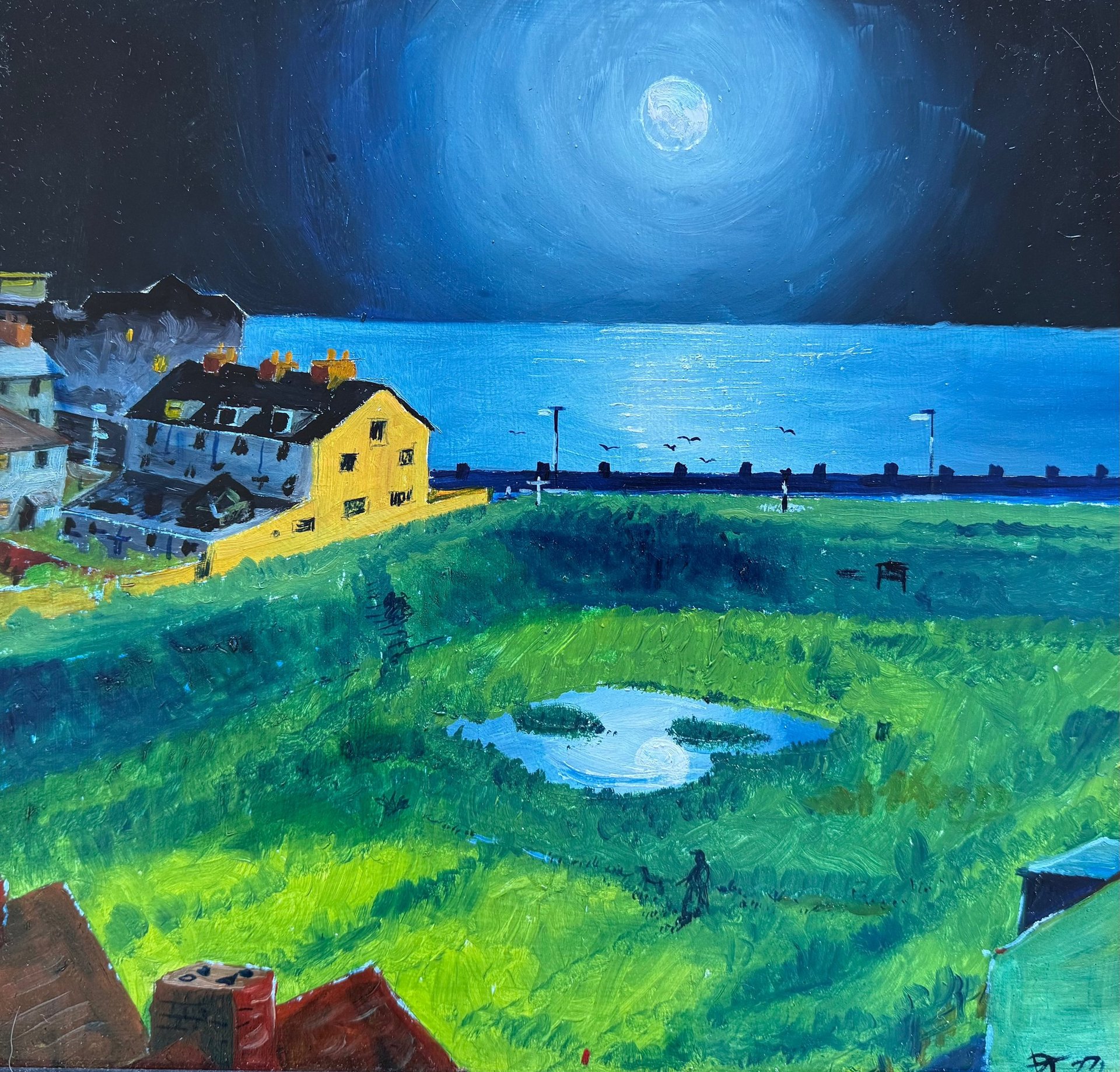 Painting of the Old Brickfield at night by David Taylor 