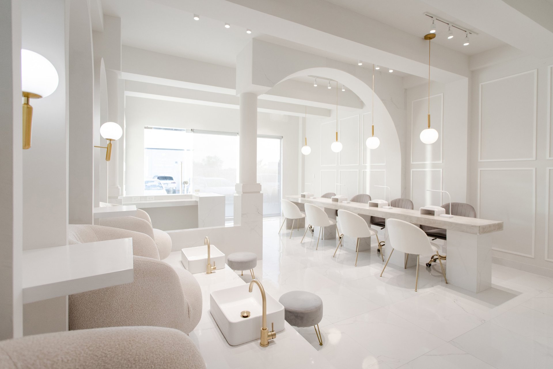 an abstract photo of a curved building with a blue sky in the background