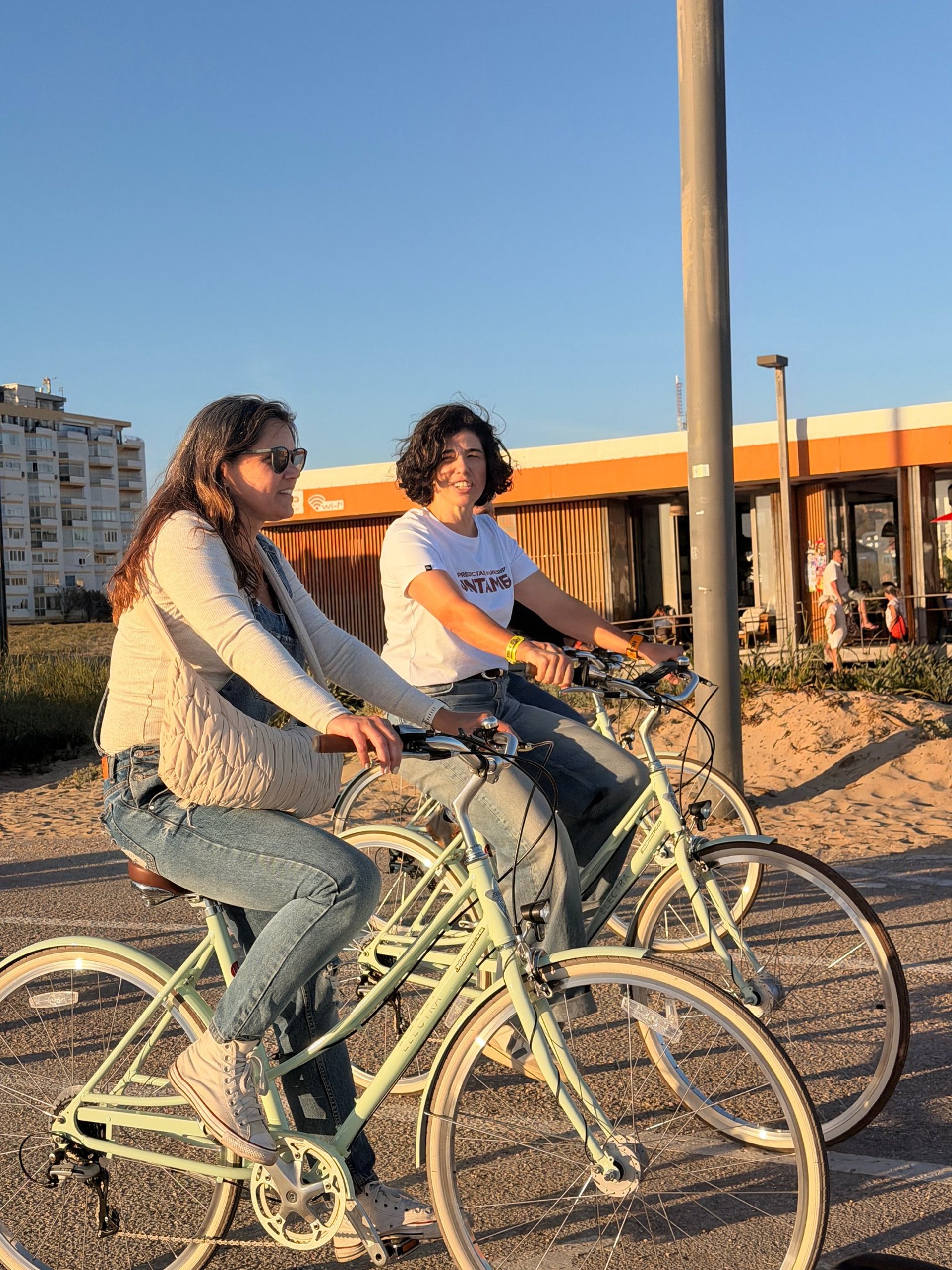 woman riding white rigid bike