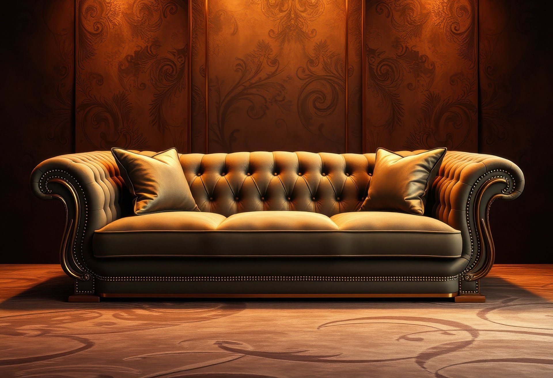 black and brown leather padded tub sofa