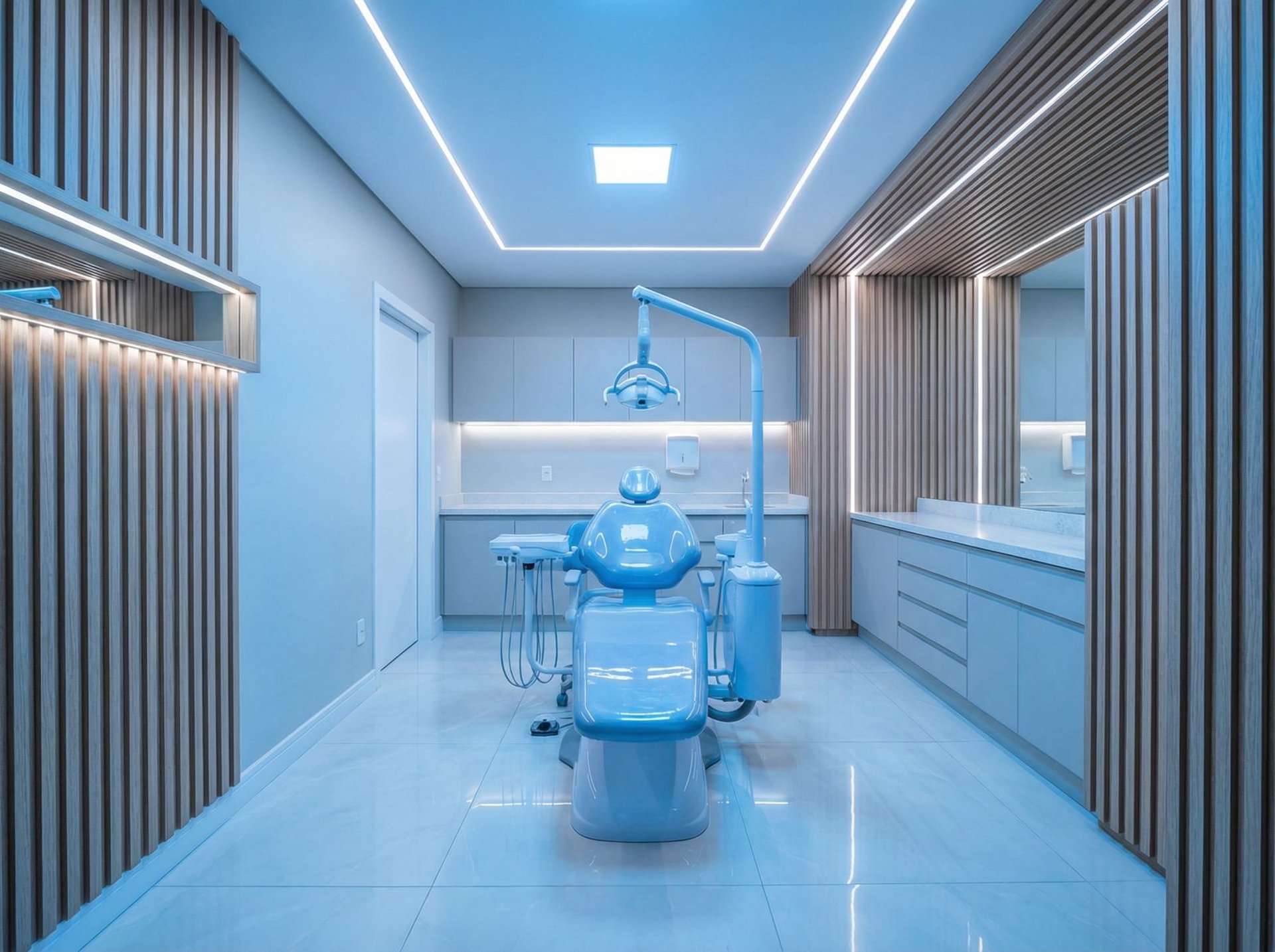 A dental room with a desk and chair
