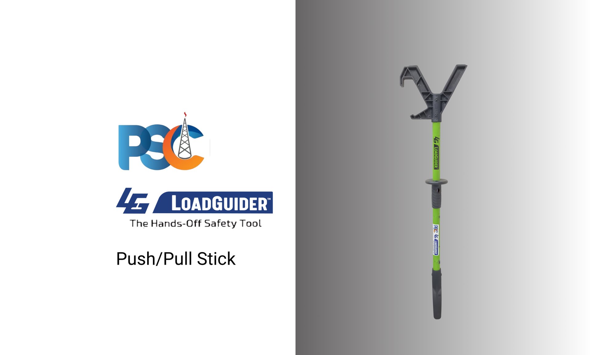 Hands-free lifting safety website design for PSC LoadGuider push pull stick with blue footer and clean layout