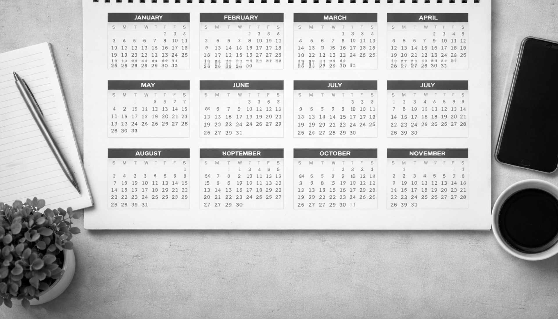 white calendar on white textile