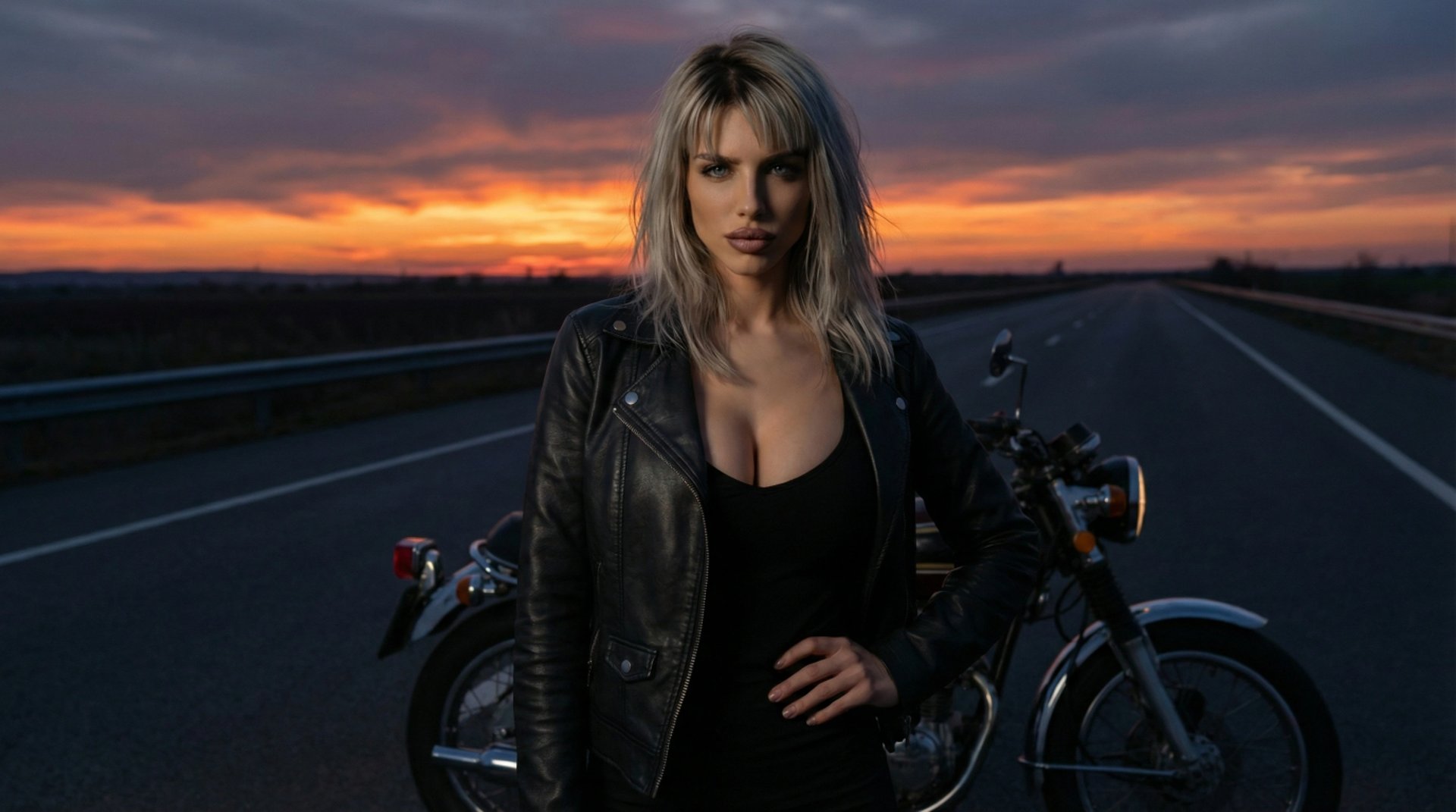 Lucy silhouette sunset sky motorcycle background dusk