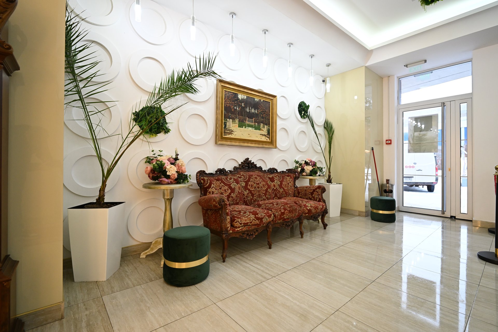 an abstract photo of a curved building with a blue sky in the background