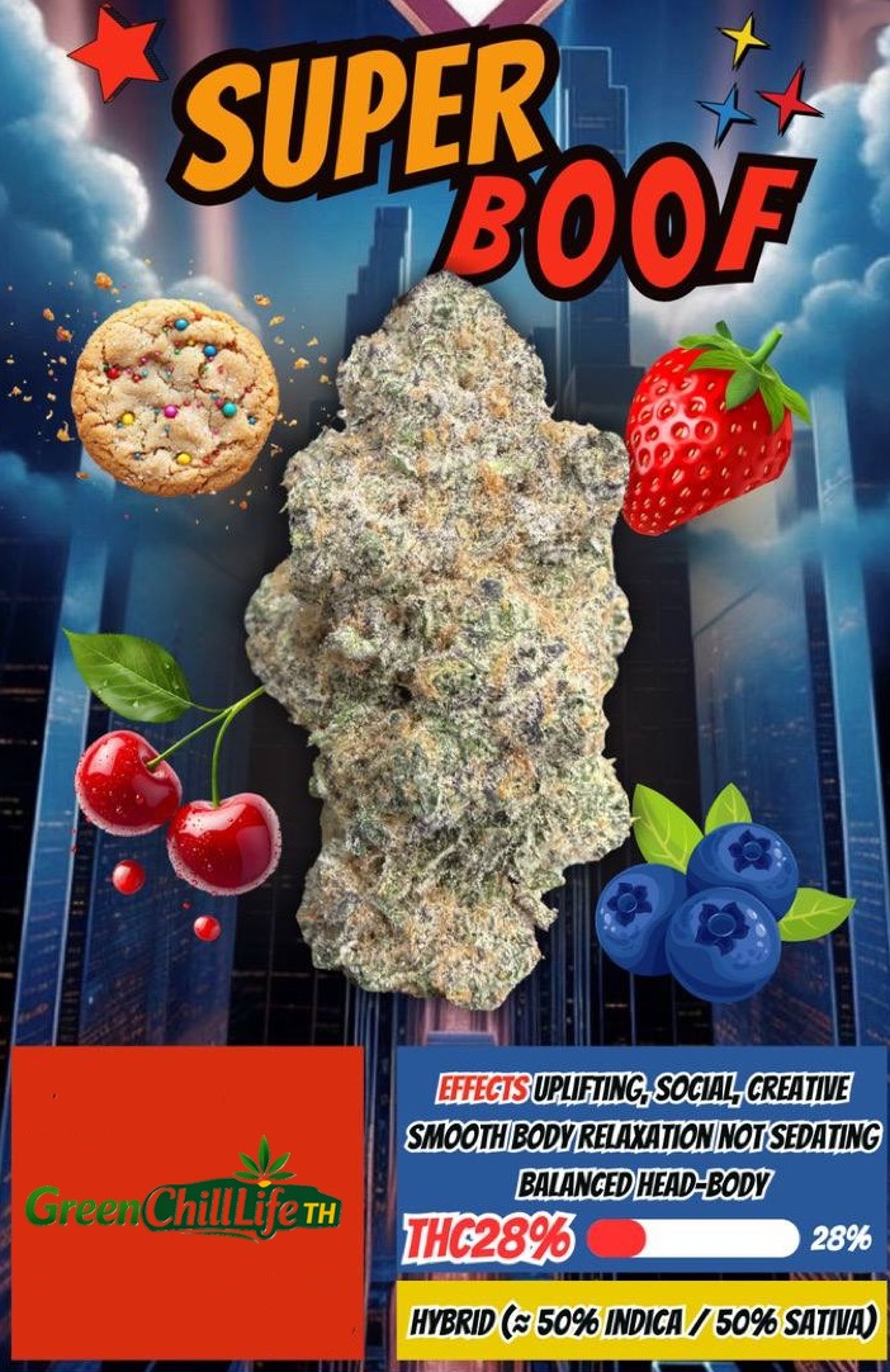 Strawberry Skunk cannabis flower with fruity aromatic notes, shown for legal access in Thailand.