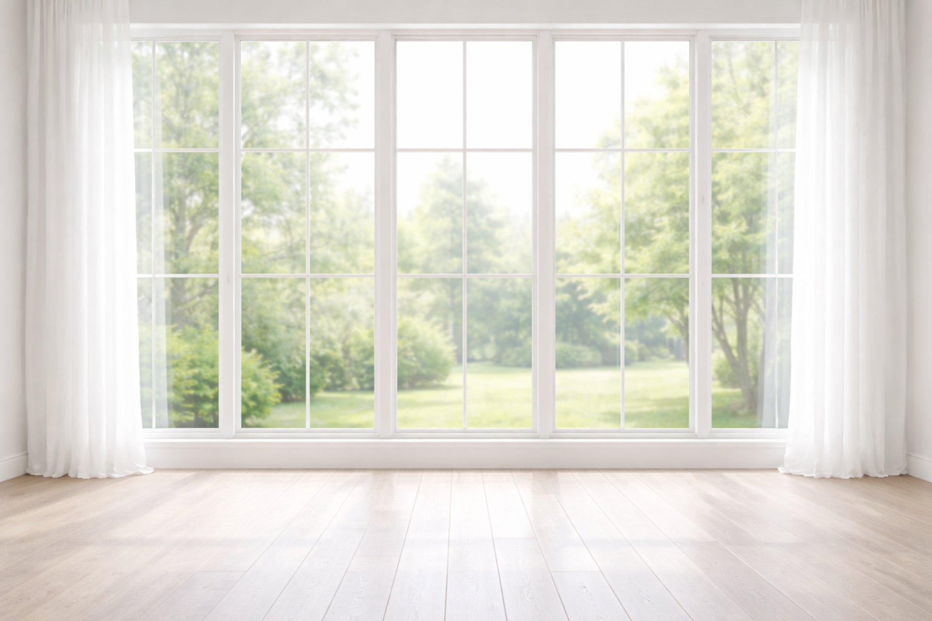 Empty room with large windows and natural light