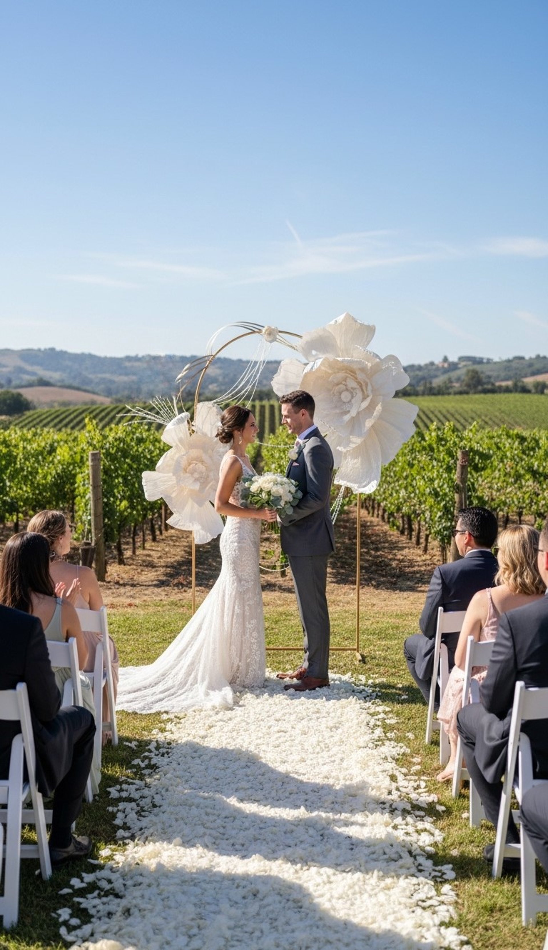 an abstract photo of a curved building with a blue sky in the background