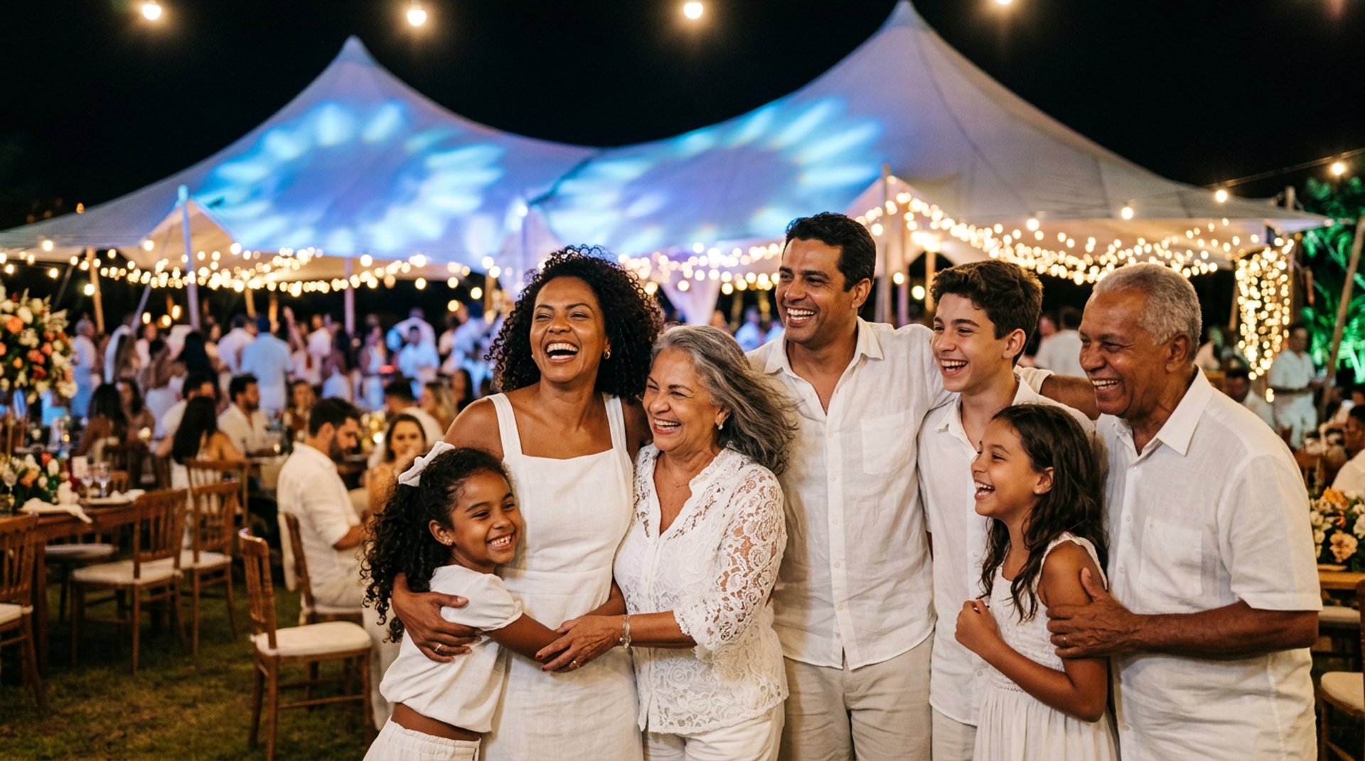 People gathered at an outdoor event with tents and tents