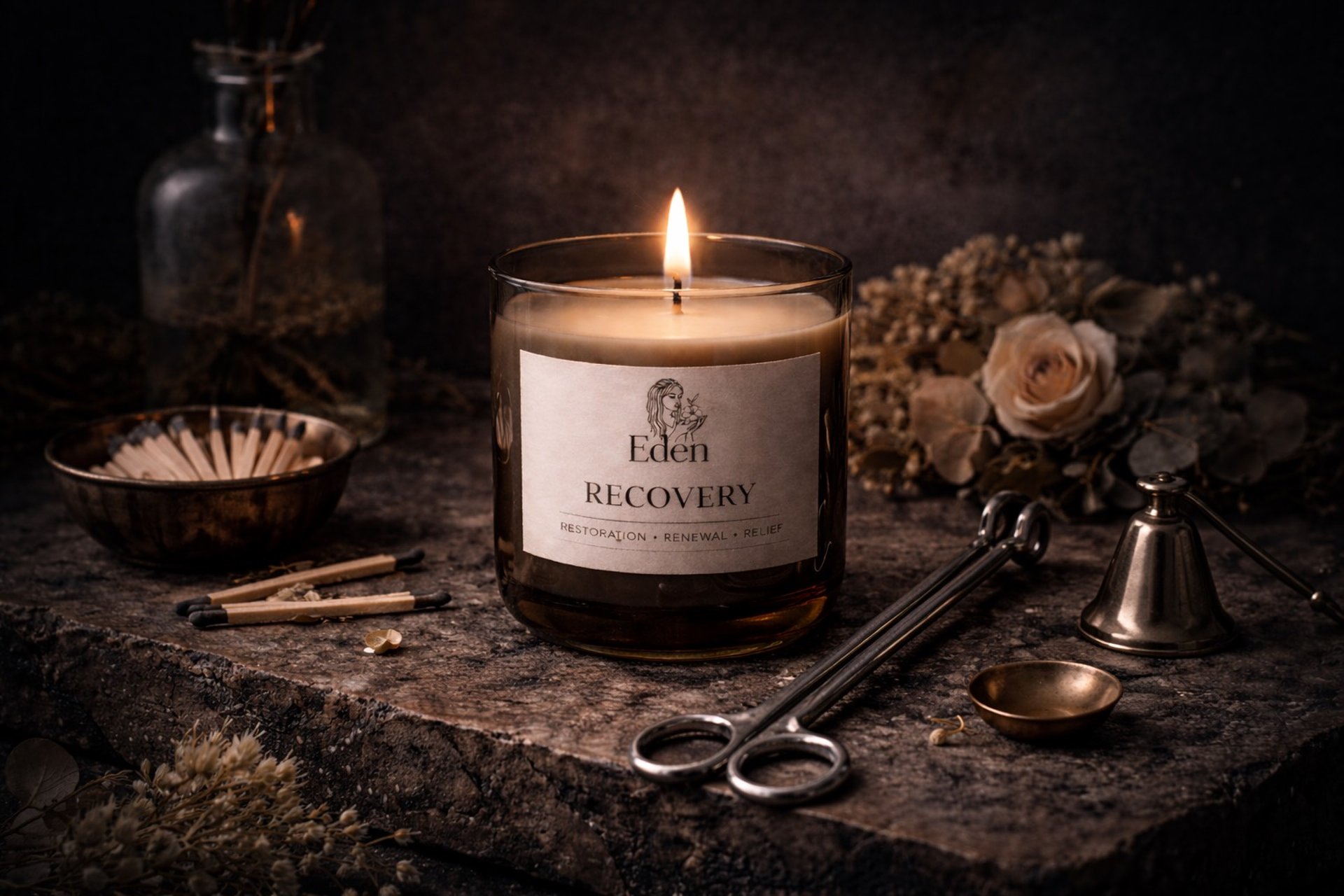 person holding lighted candle near green plant