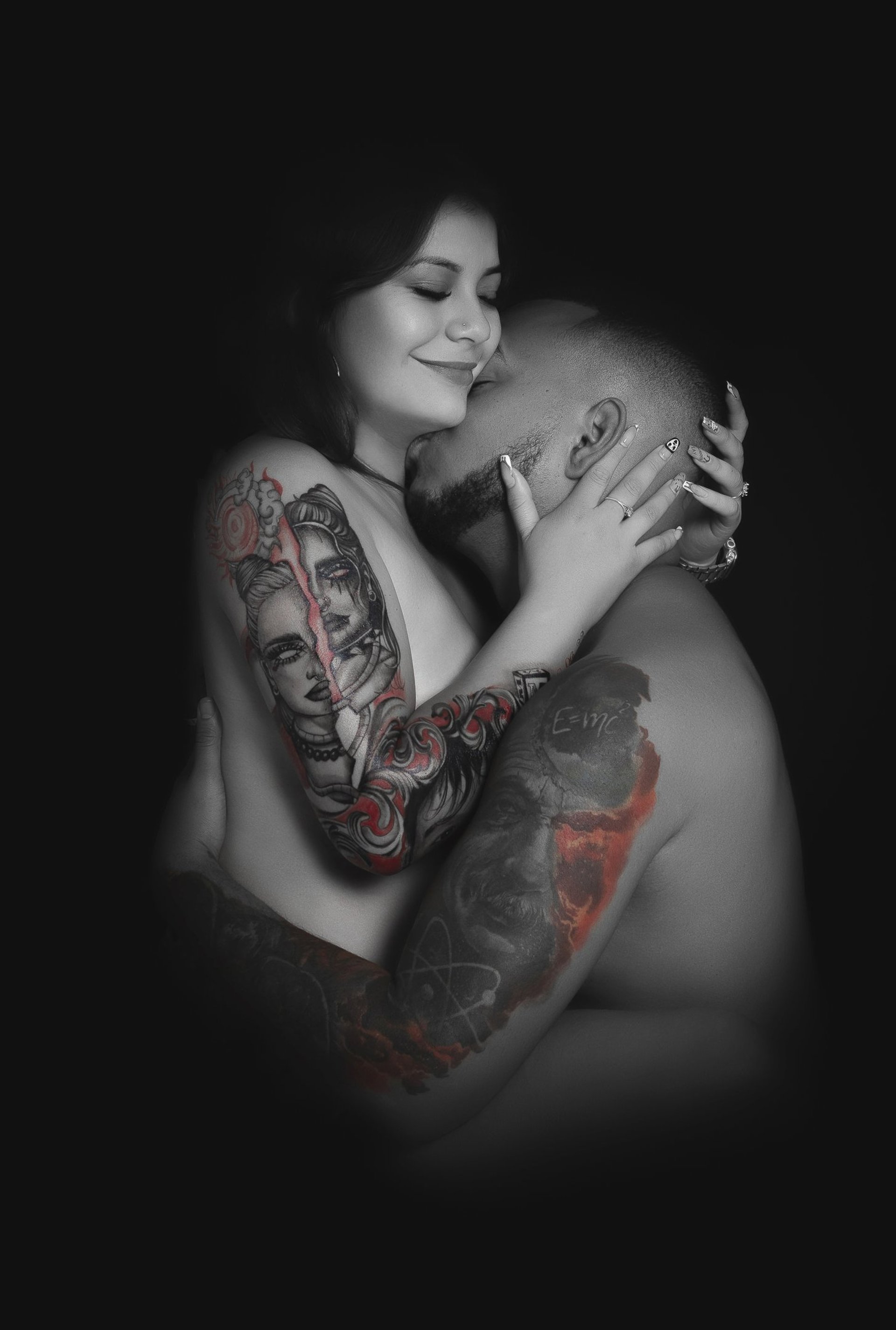 an abstract photo of a curved building with a blue sky in the background