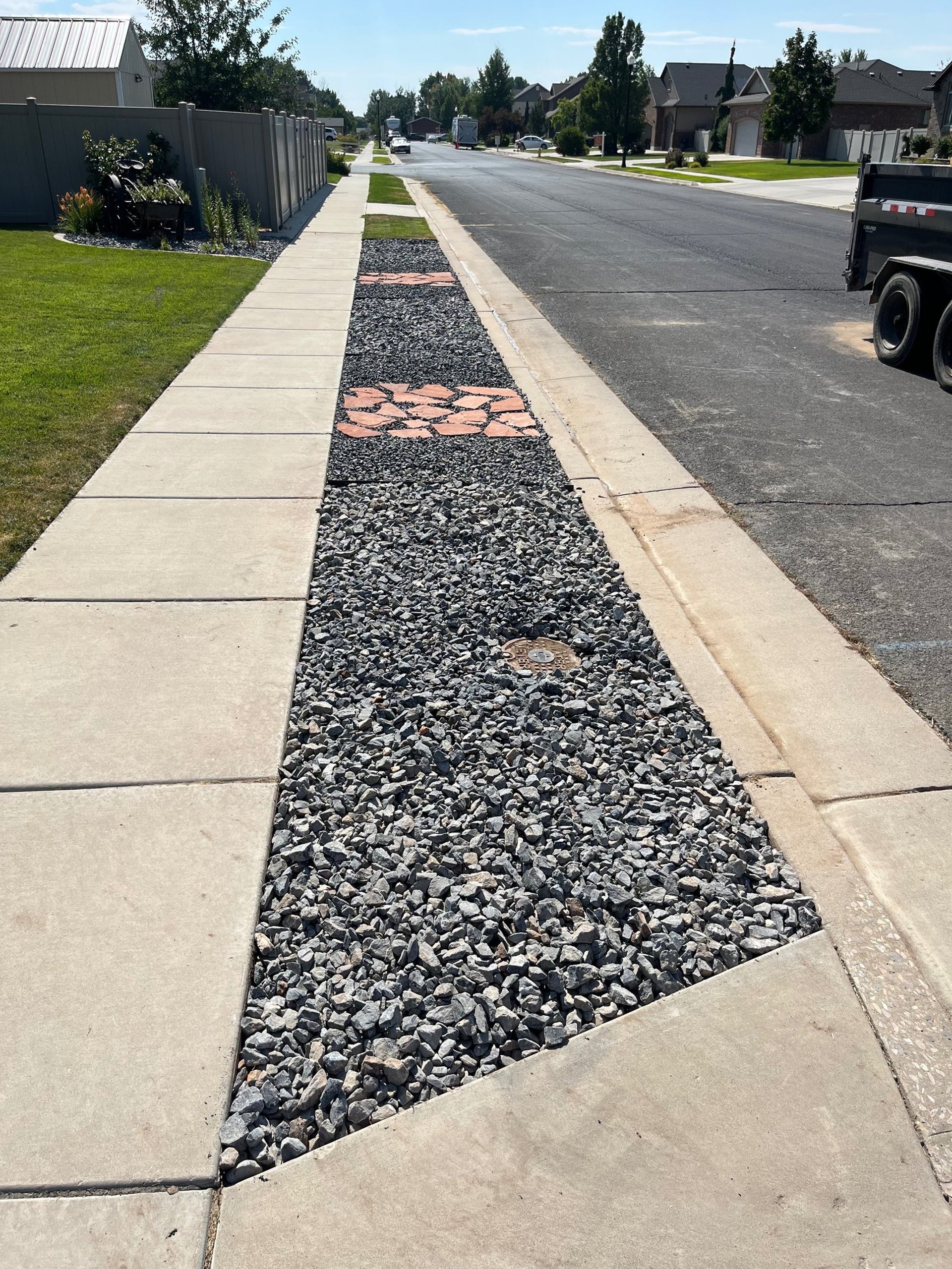 park strip rock installation for residential home in Utah