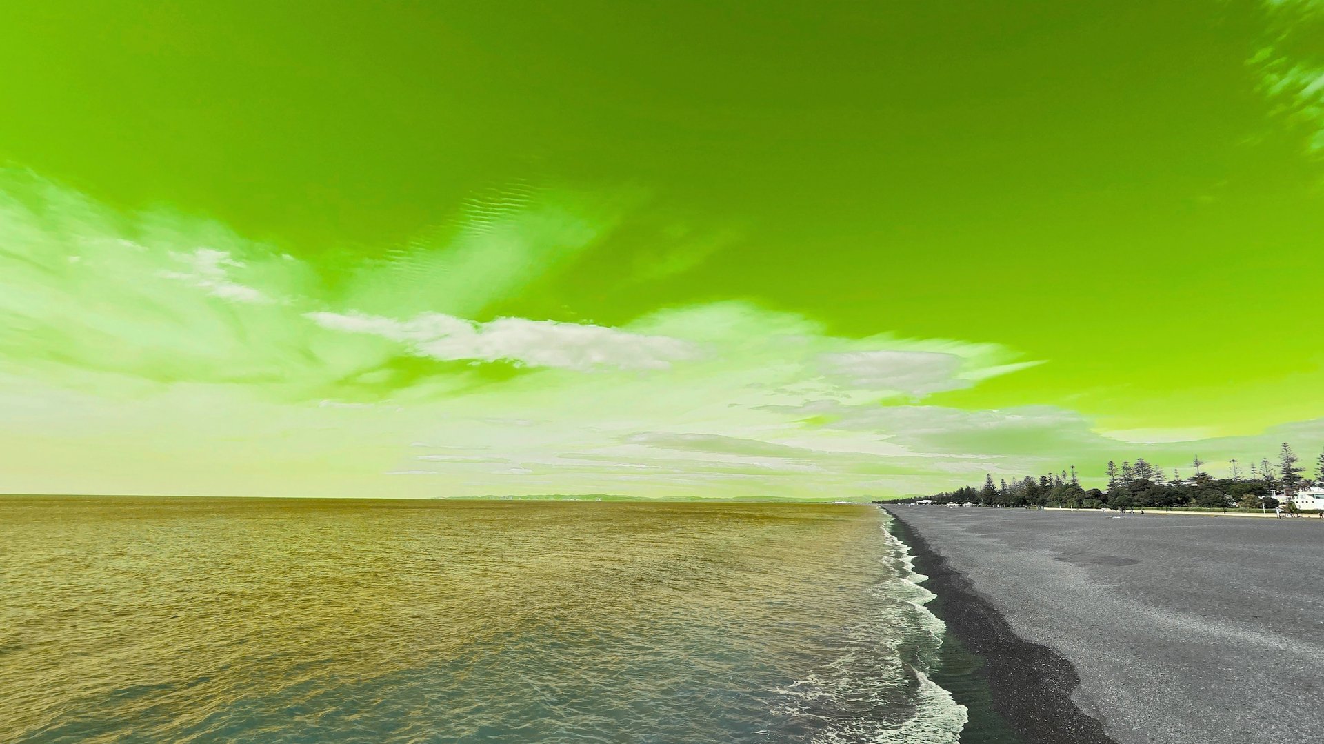 Calming green‑tinted shoreline and sky forming the hero backdrop for Come Be Well’s welcome message