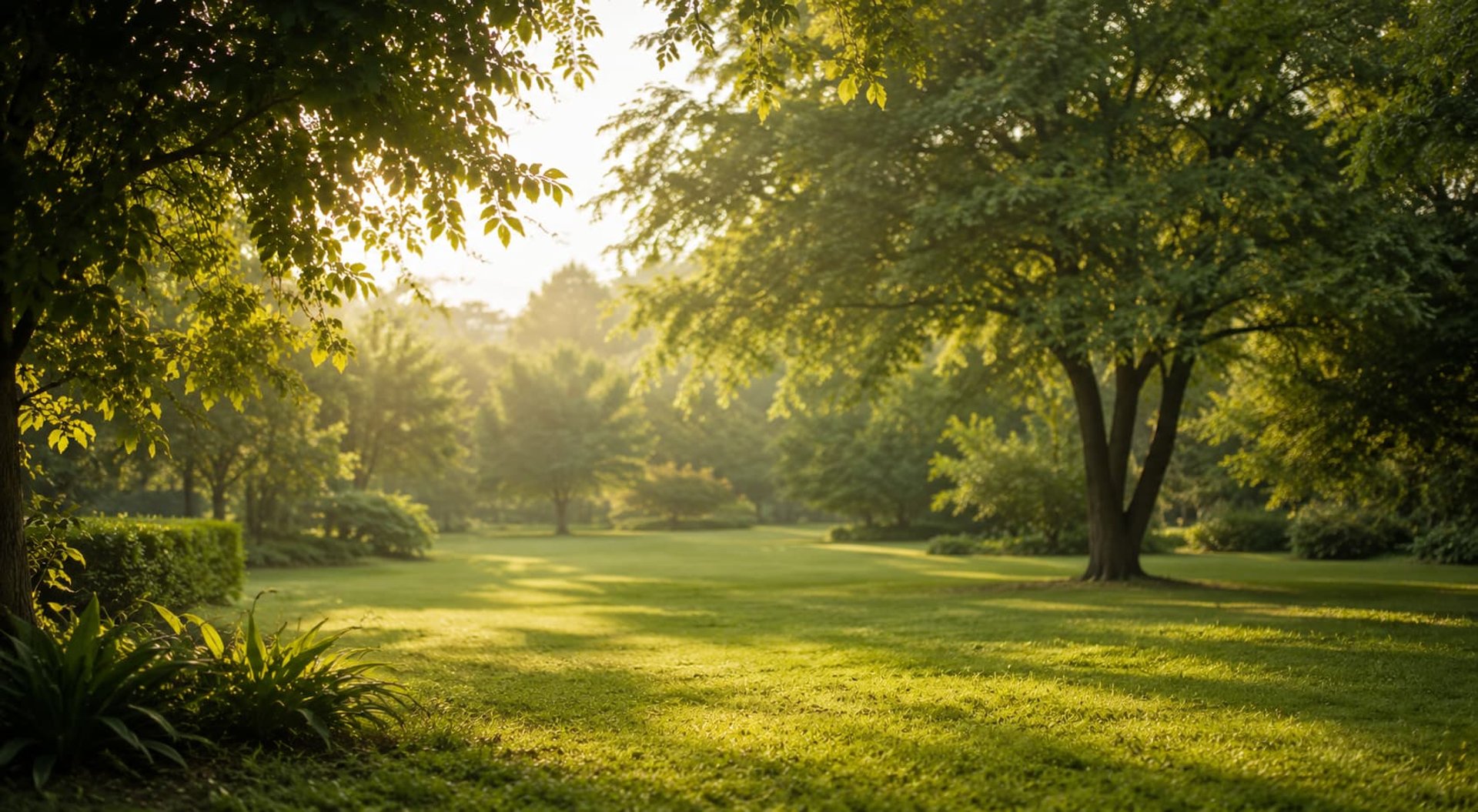 Jardim iluminado ao amanhecer