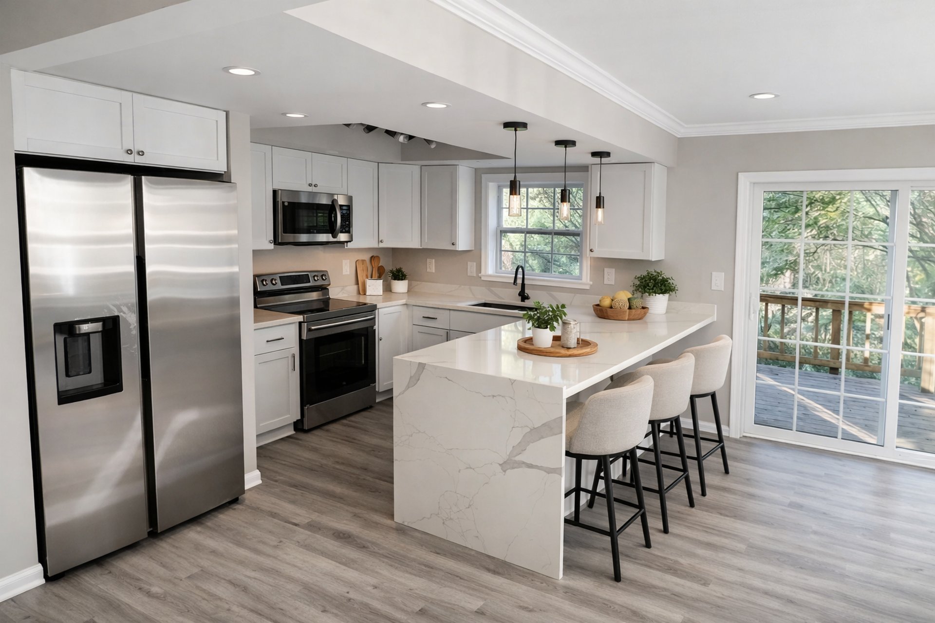 Woodbridge open bright kitchen open bright kitchen with quartz counters stainless appliances and Great House staging