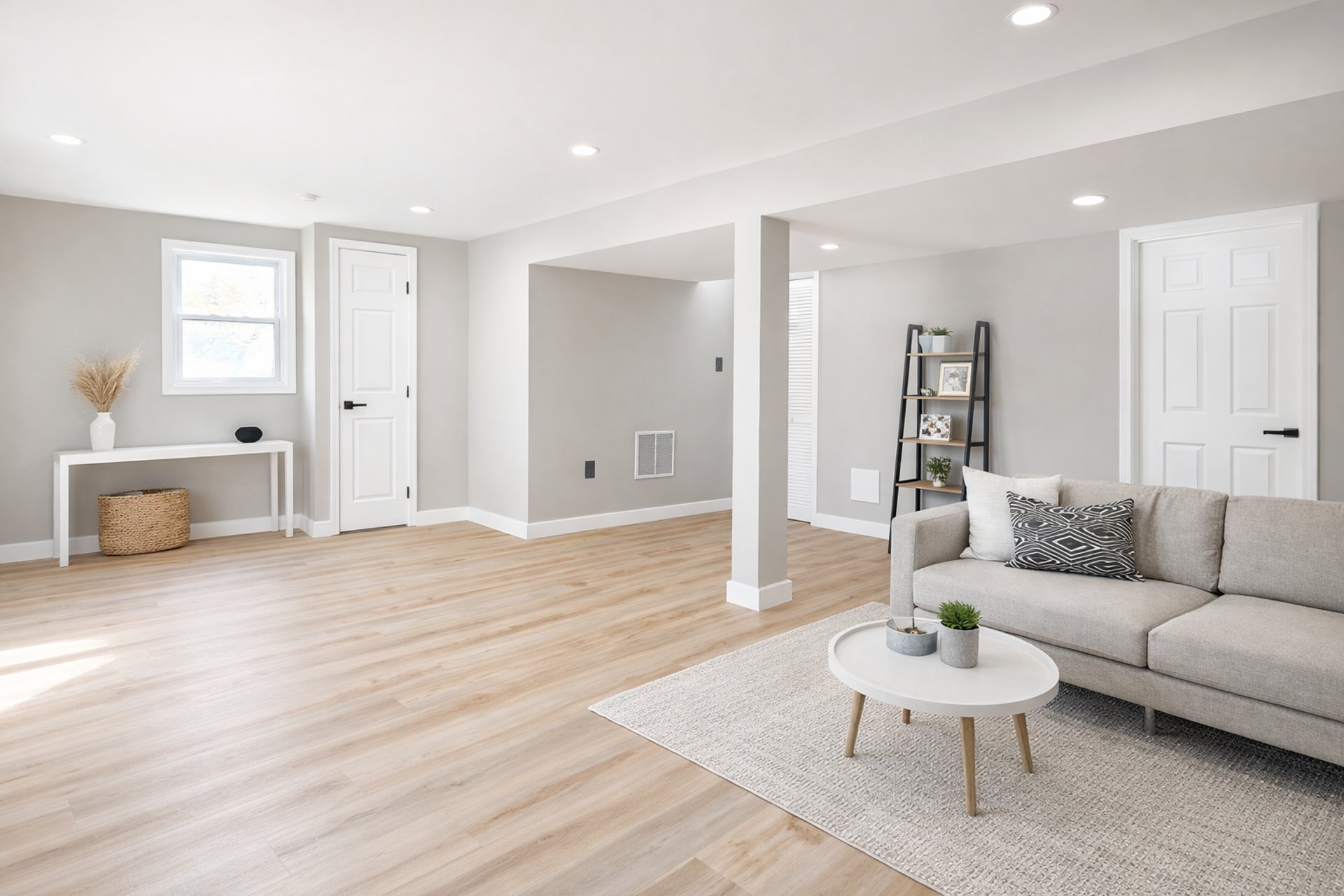 open concept basement finishing living room upgrade