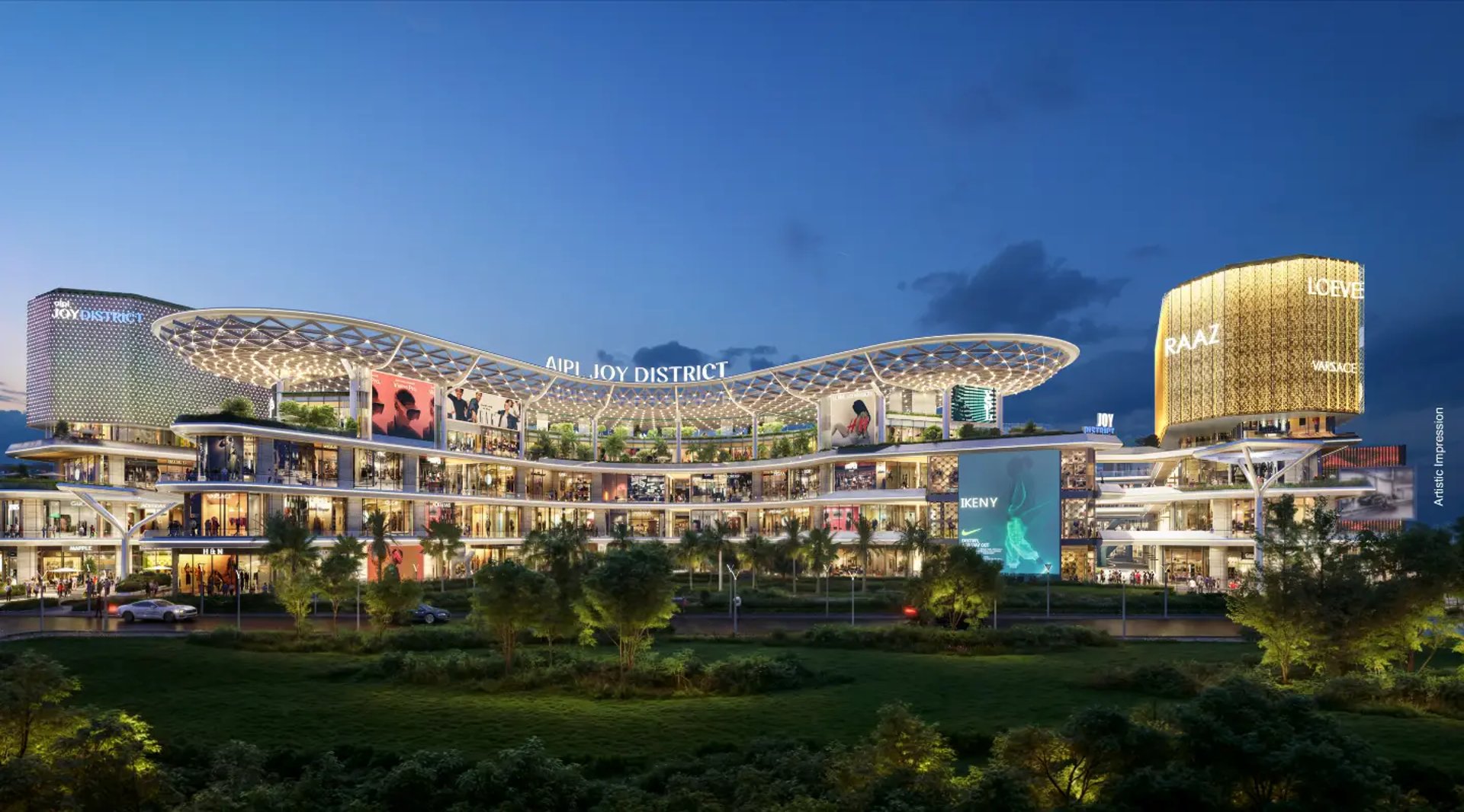 an abstract photo of a curved building with a blue sky in the background