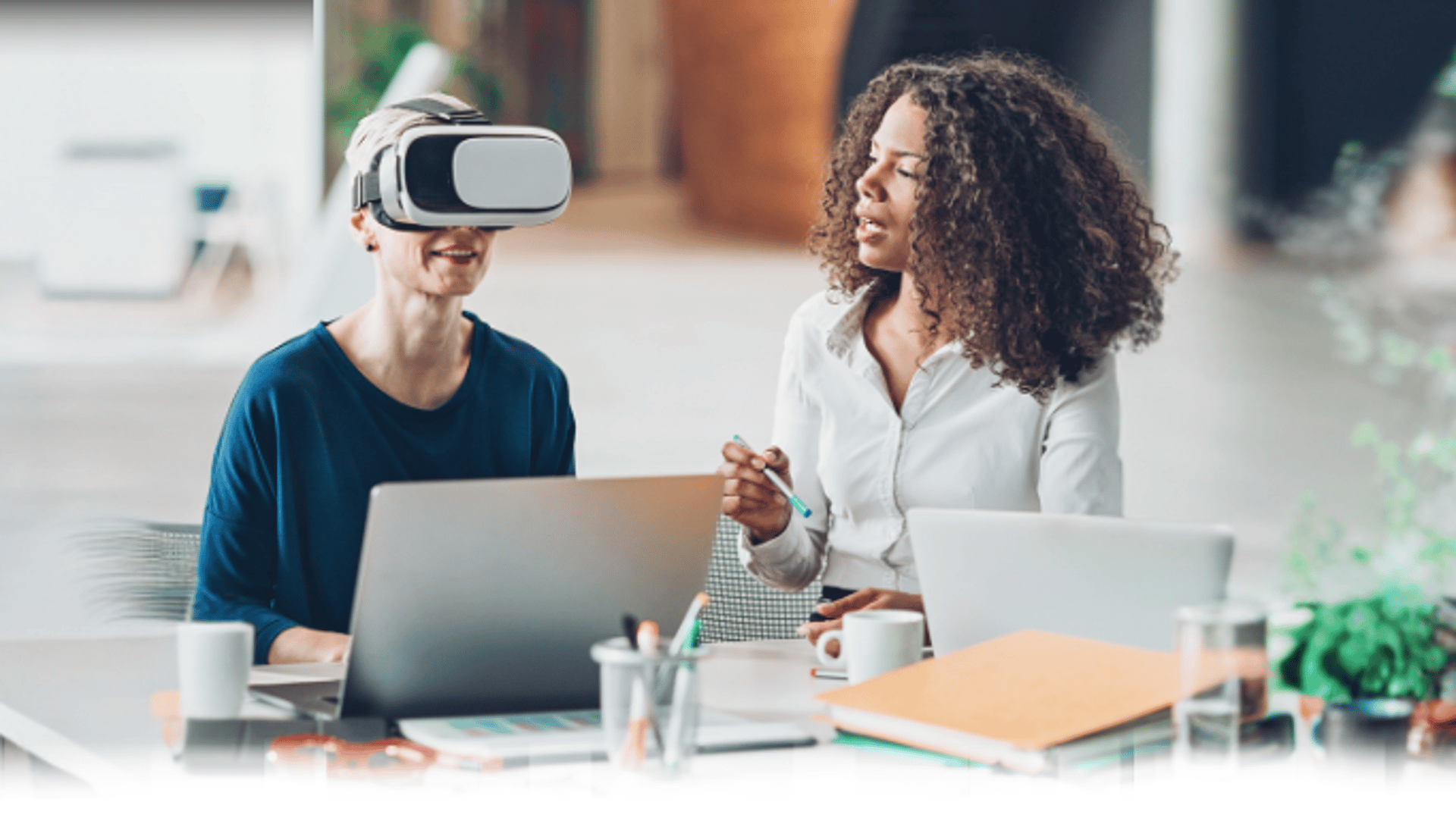 woman with astigmatism wearing vr headset for the blind , low vision, legally blind
