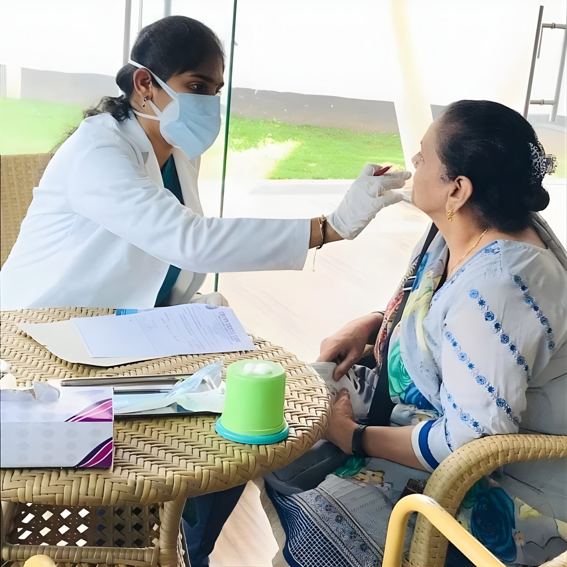 an abstract photo of a curved building with a blue sky in the background