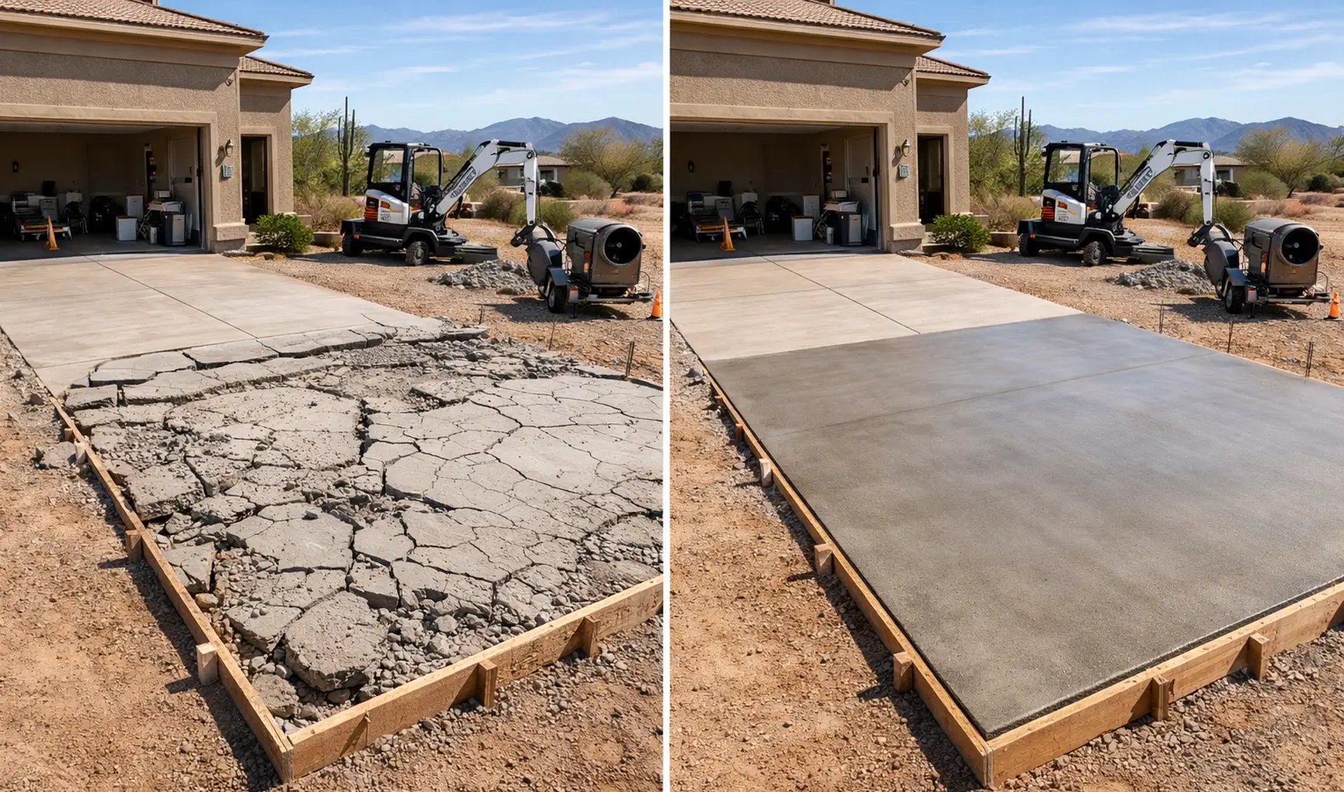 before and after concrete driveway repair in Buckeye Arizona