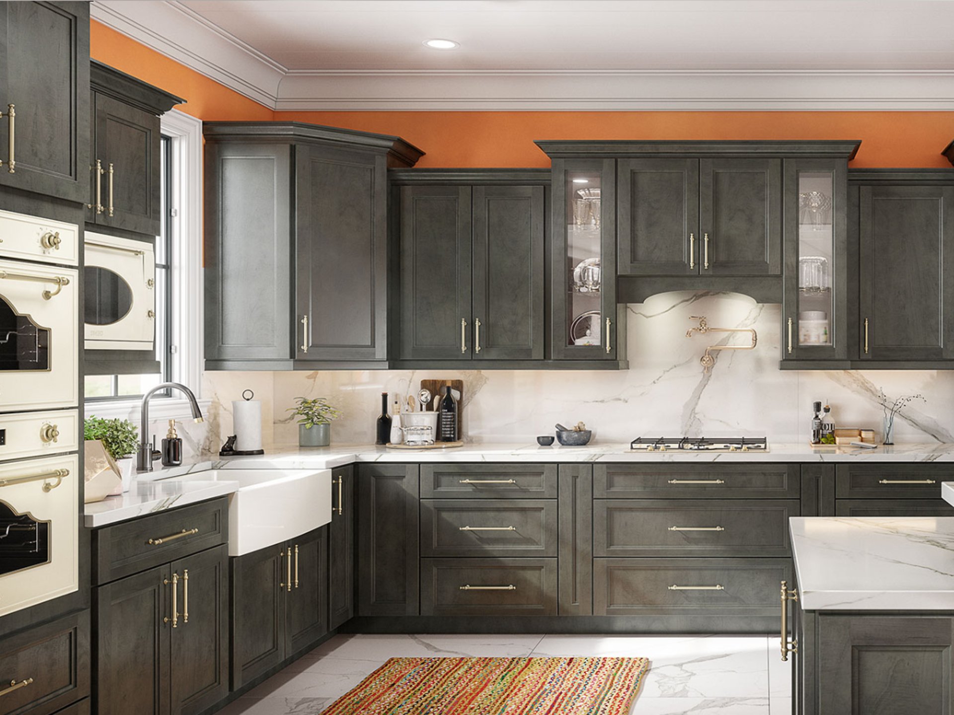 white and brown kitchen cabinet