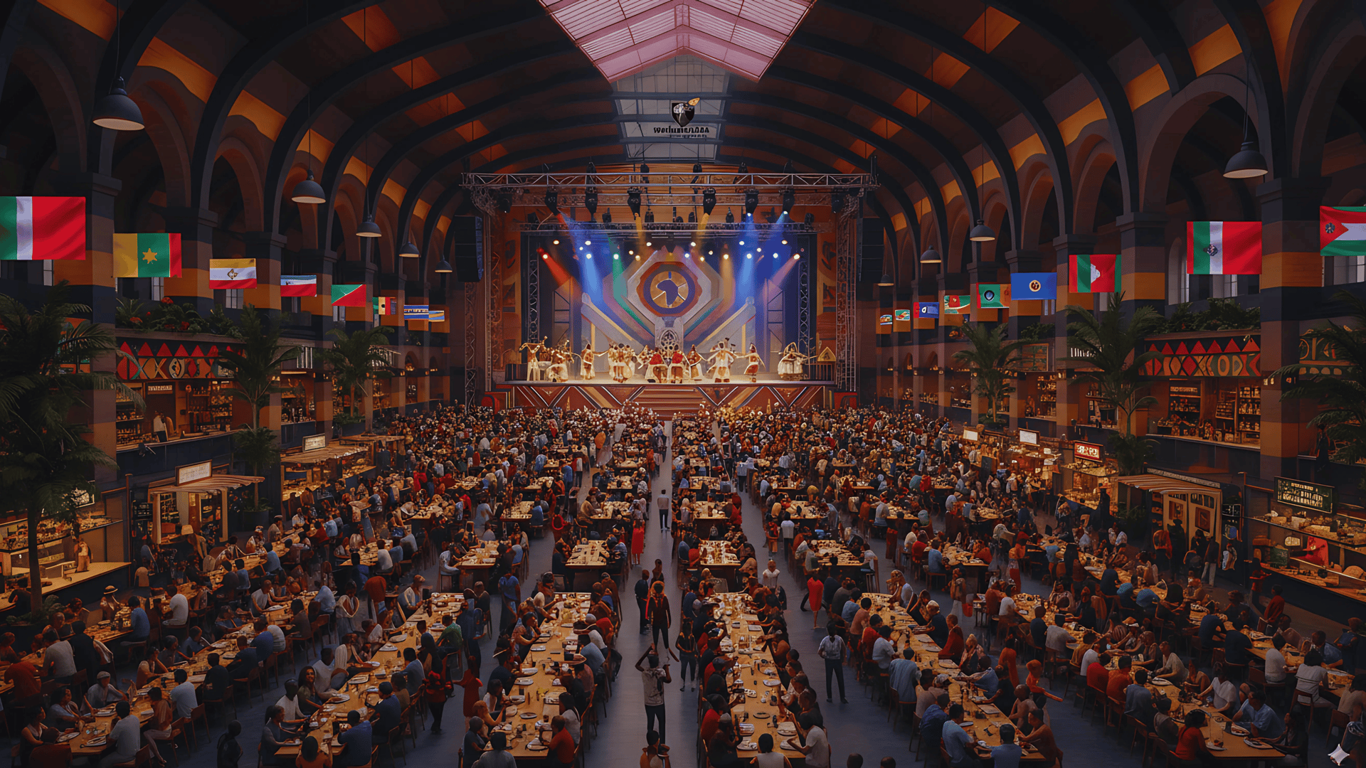 an abstract photo of a curved building with a blue sky in the background