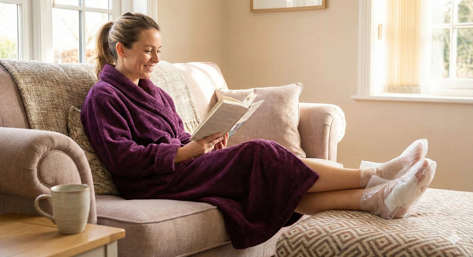 woman lying on blue towel with white cream on face