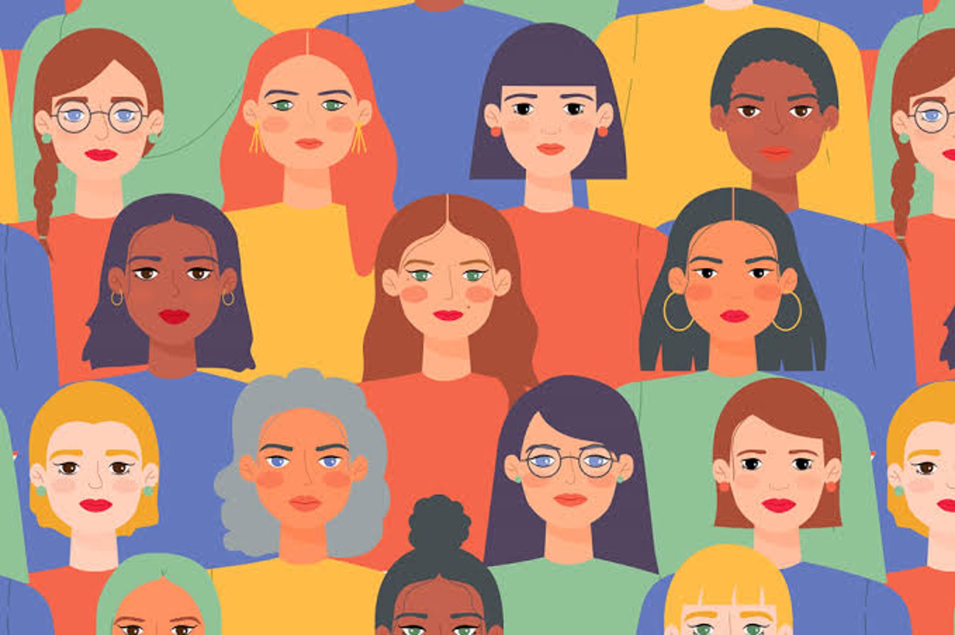 conjunto de mujeres que expresan la diversidad y la multiculturalidad en una imagen colorida y vibrante