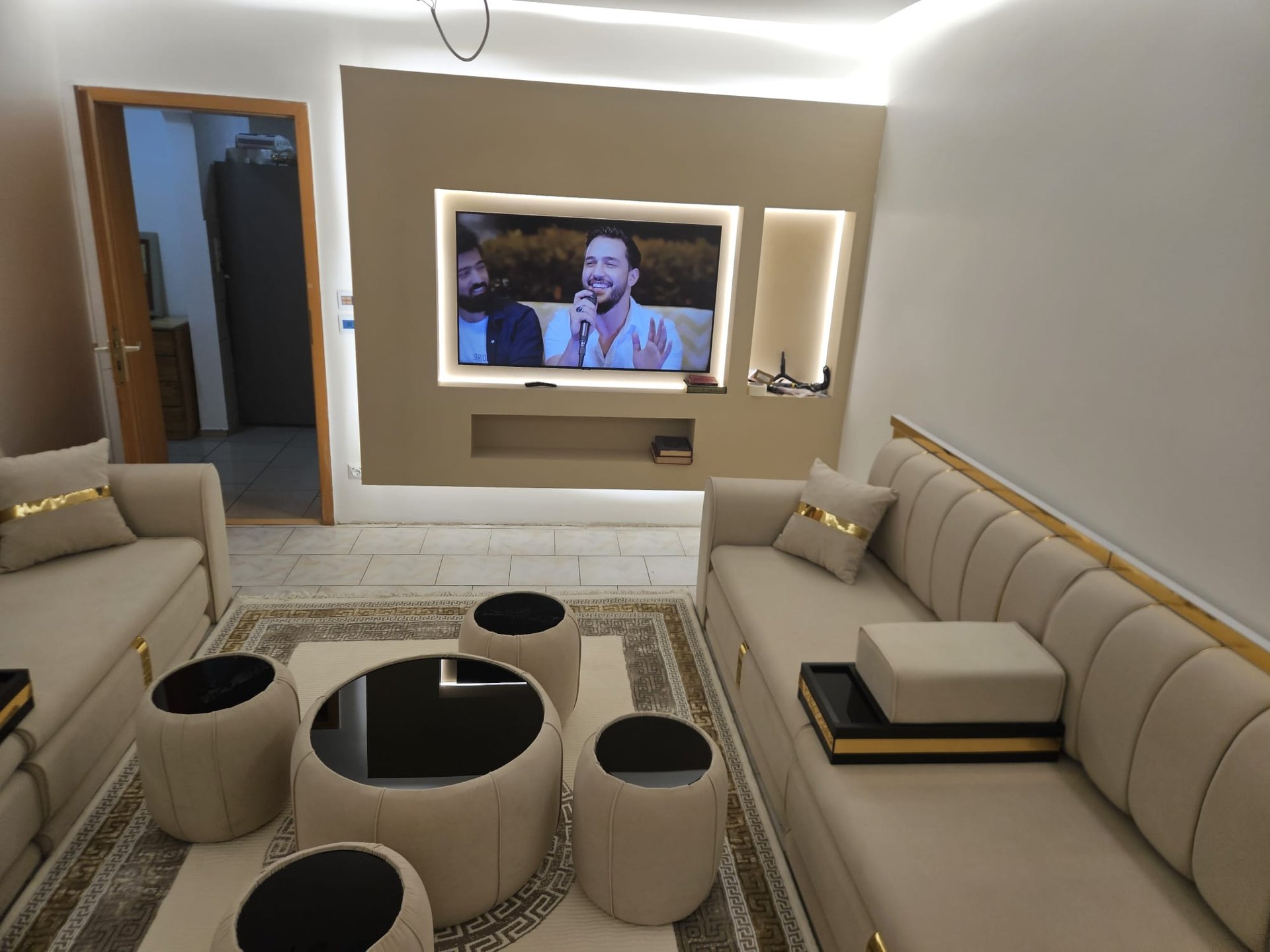 an abstract photo of a curved building with a blue sky in the background