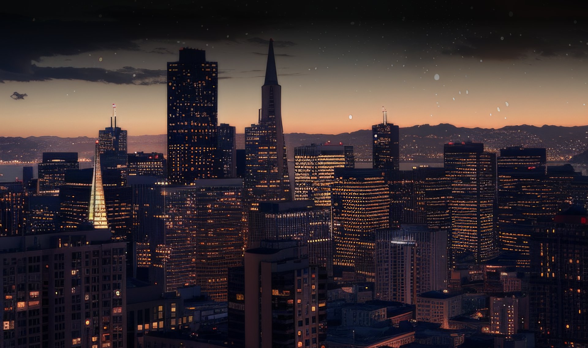 a view of a city skyline at night