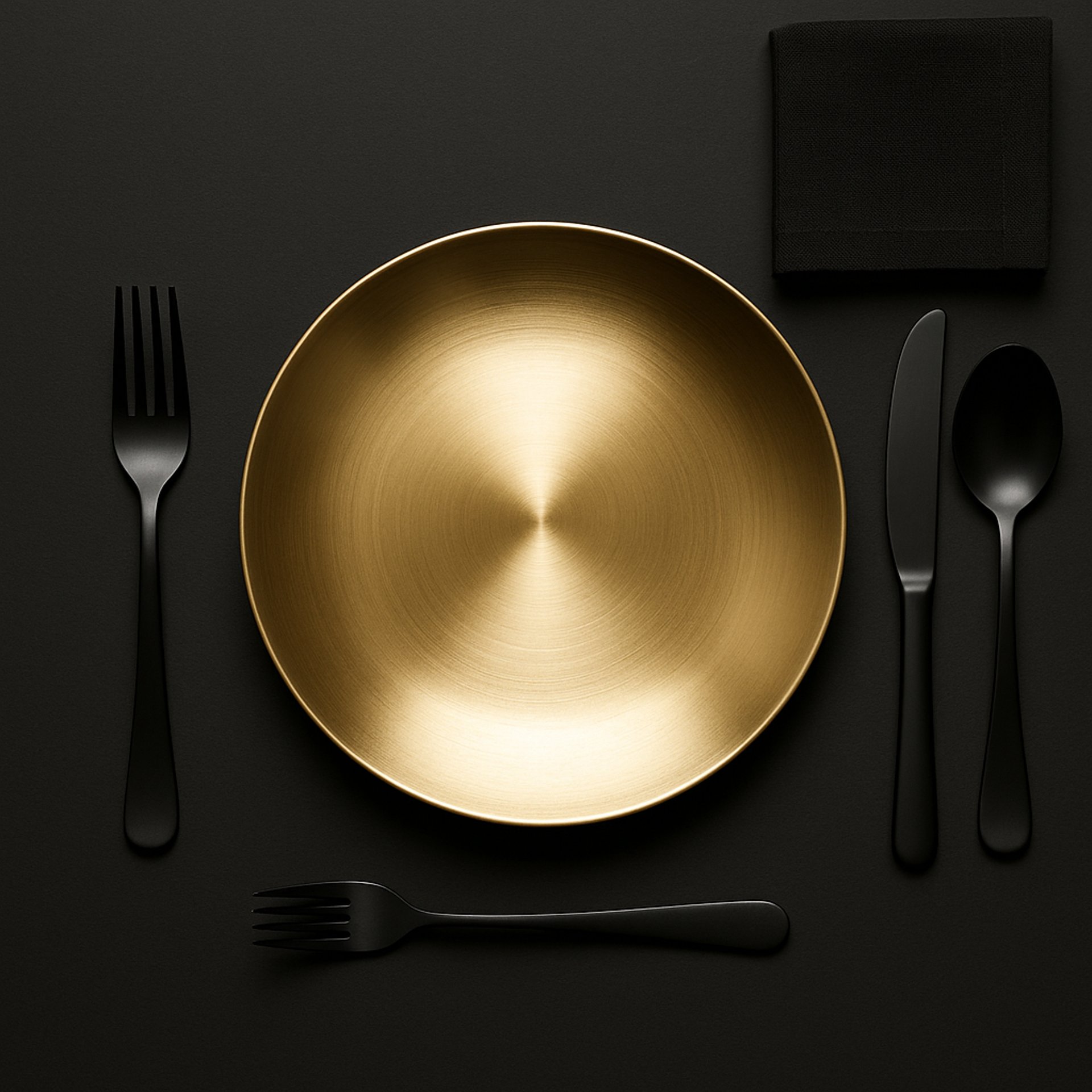 a black plate sitting on top of a table