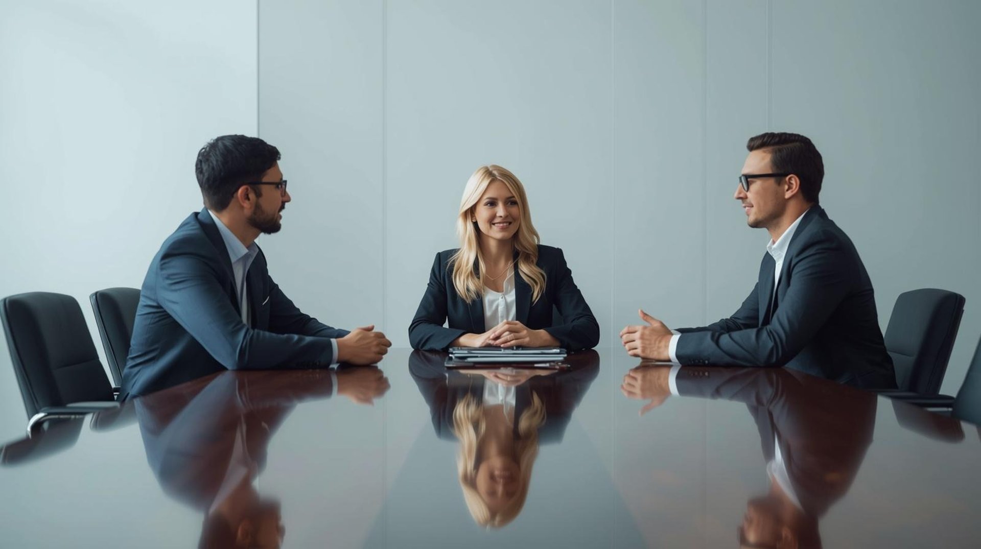 two men facing each other while shake hands and smiling