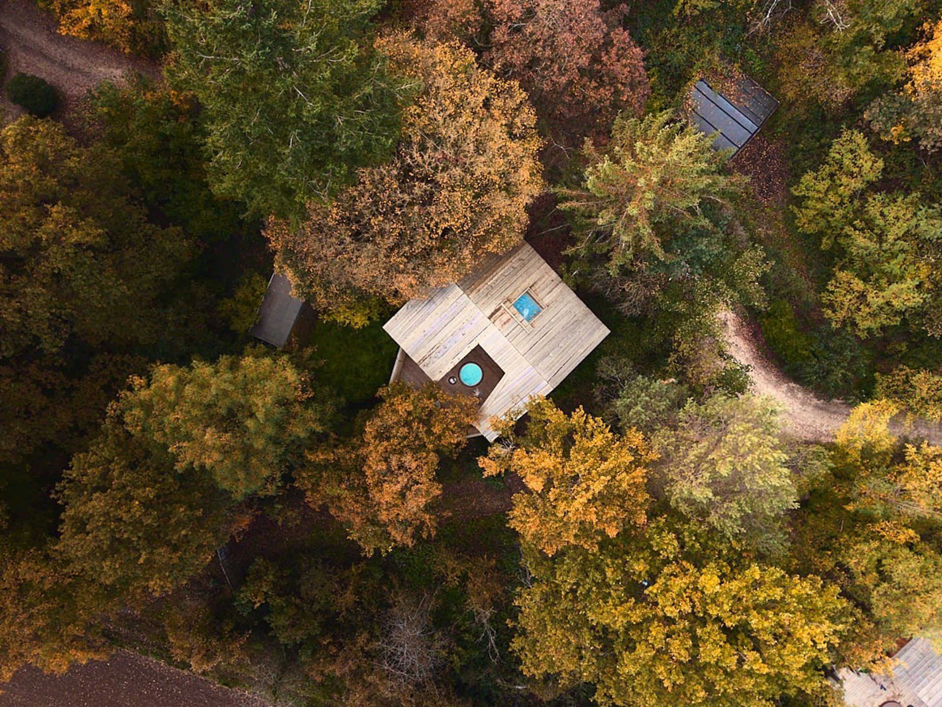 an abstract photo of a curved building with a blue sky in the background