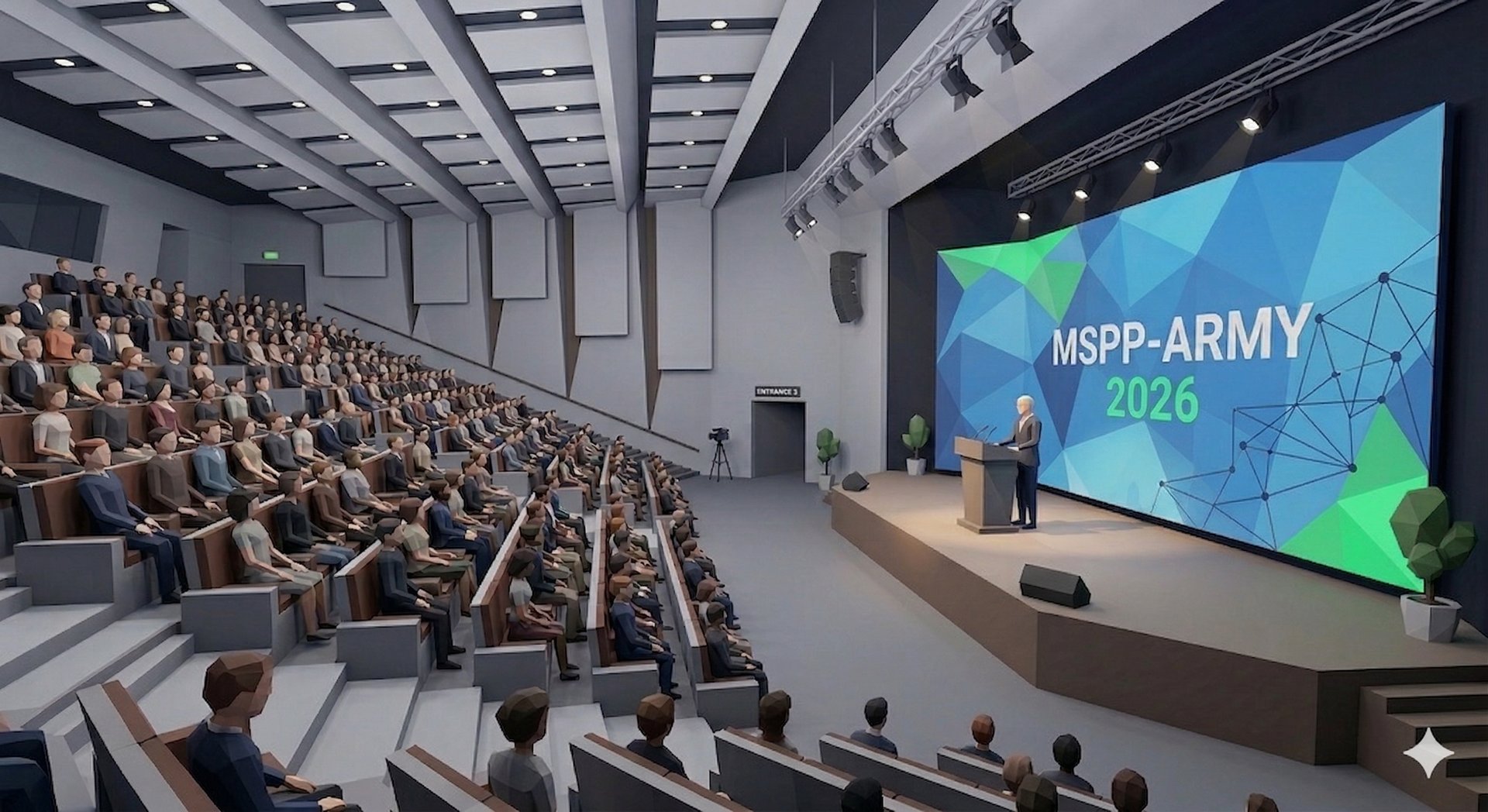 A modern podium with a microphone on a stage.