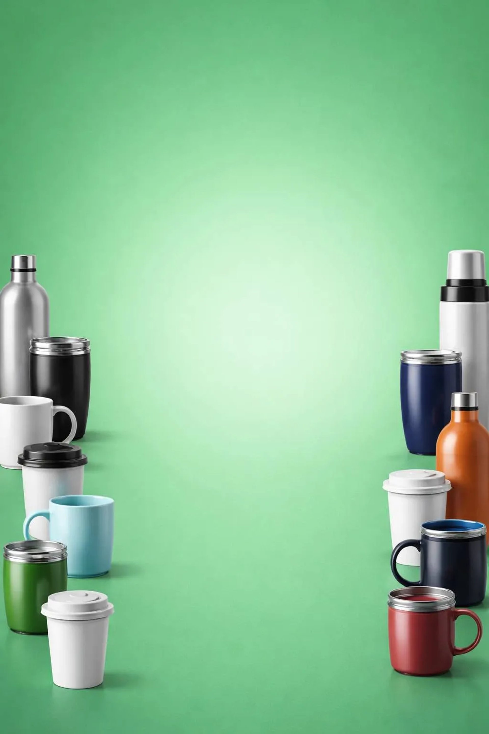 a group of people holding different colored water bottles