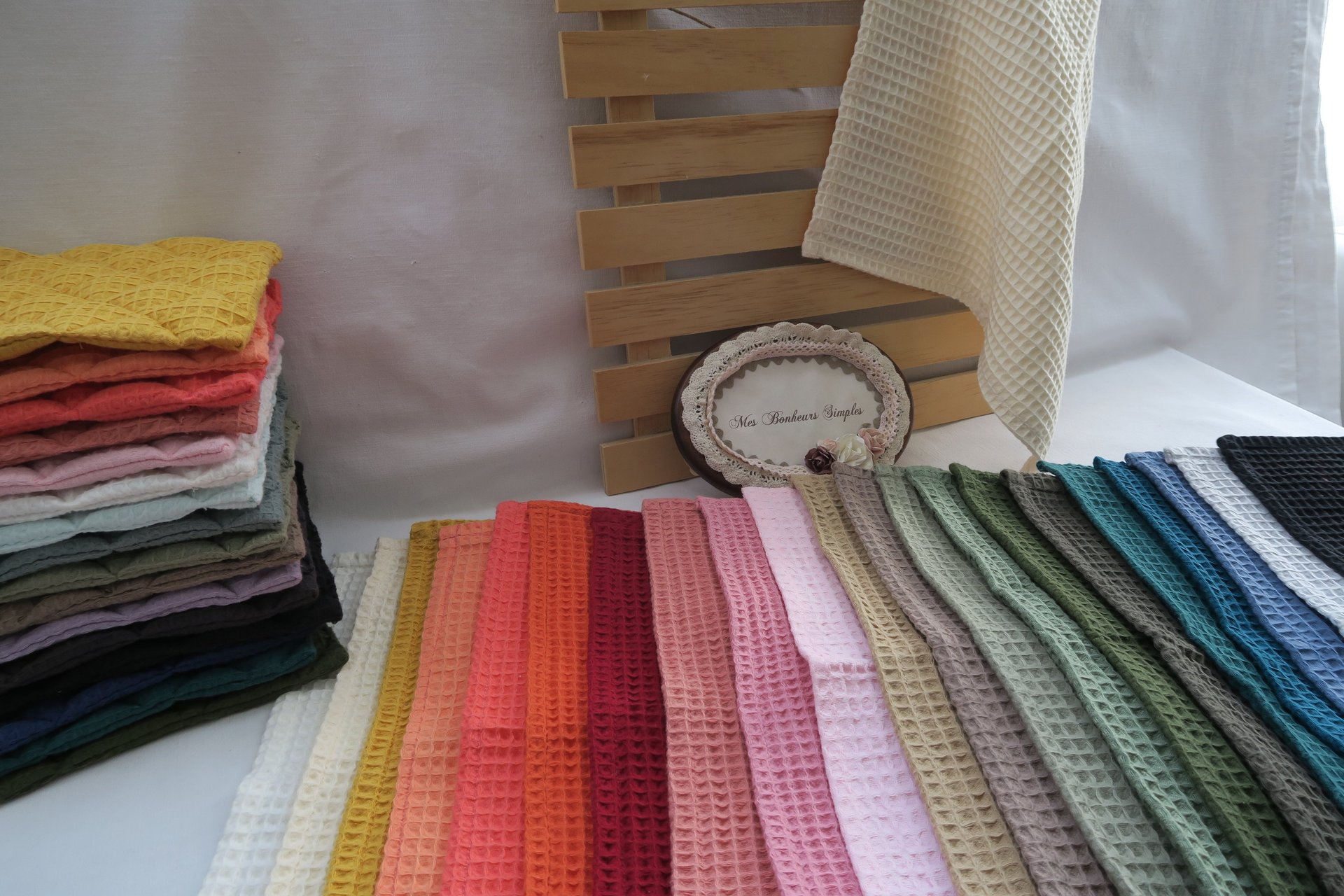 linge de maison (cuisine et bain) en nid d'abeille