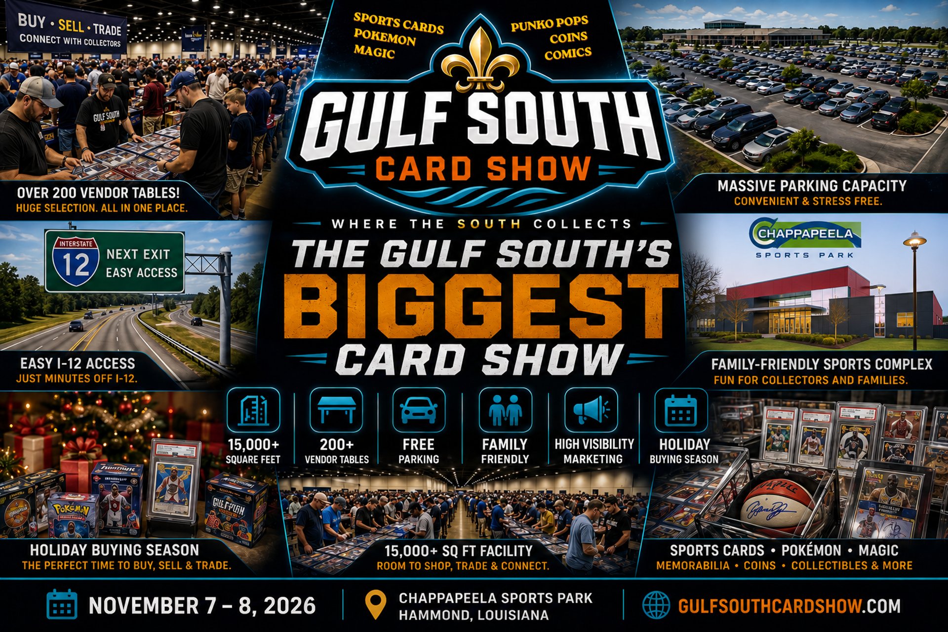 Gulf South Card Show 2026 banner — Hammond, Louisiana