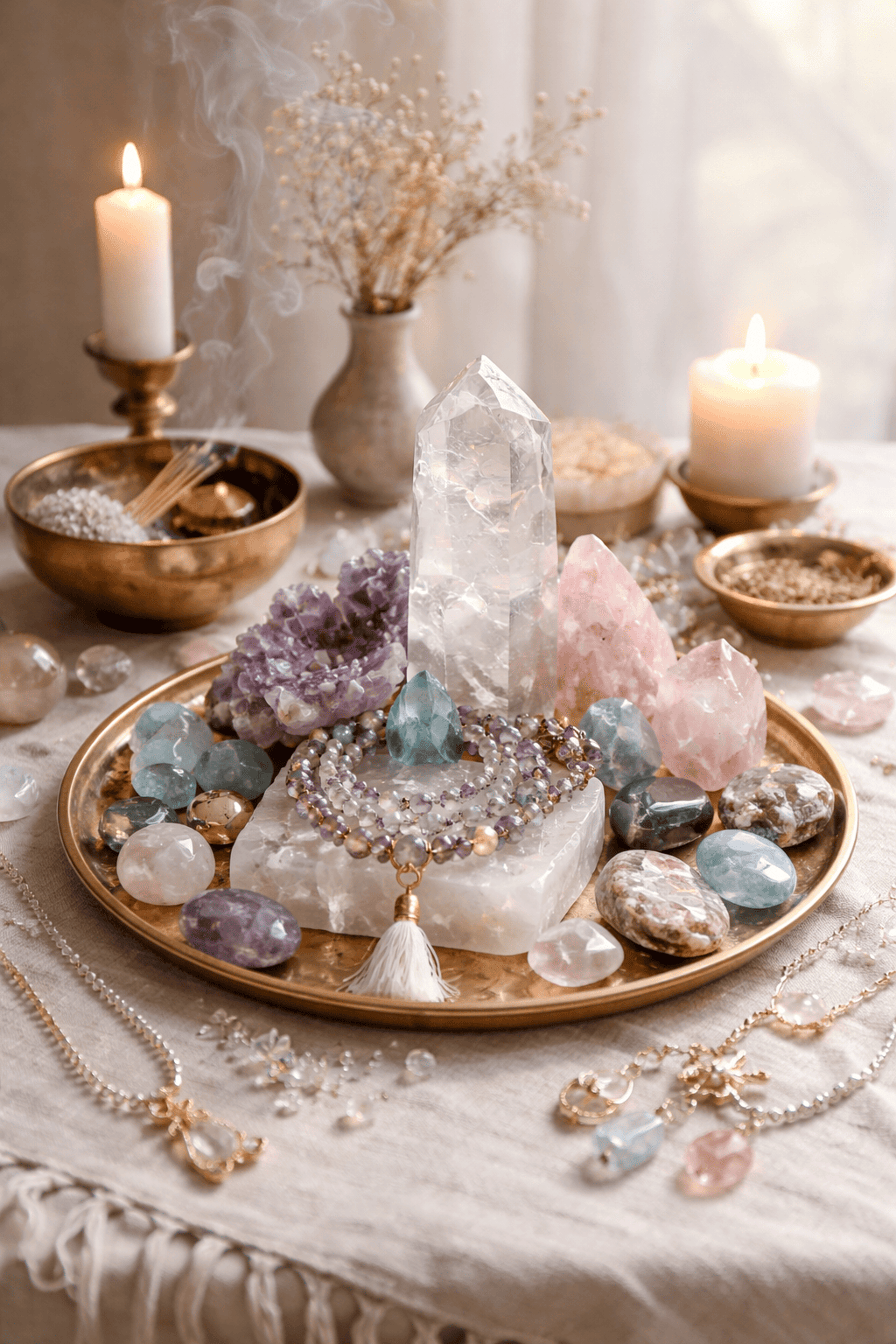 Altar sagrado con cristales enrgeticos