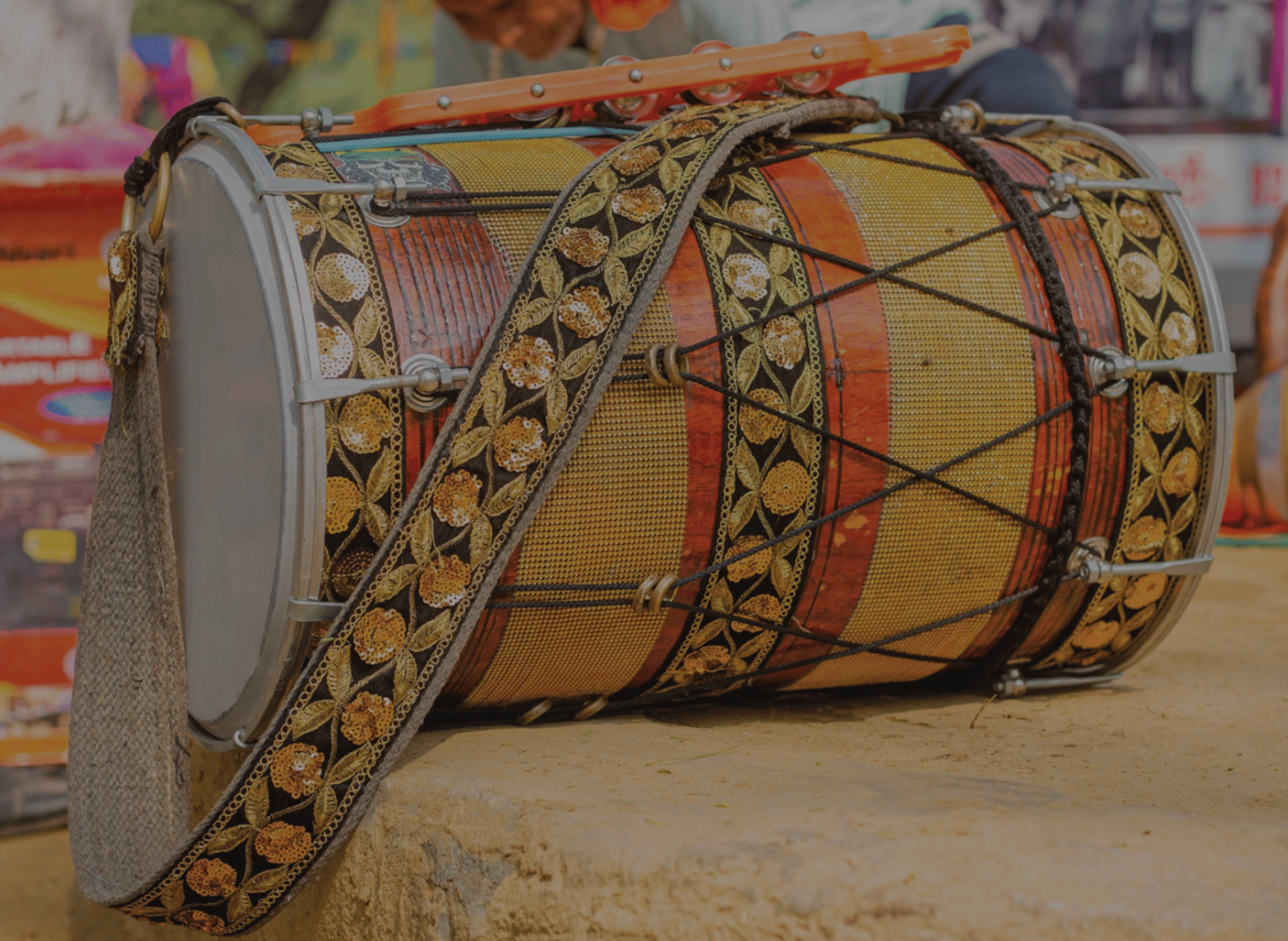 a drum sitting on top of a wooden table