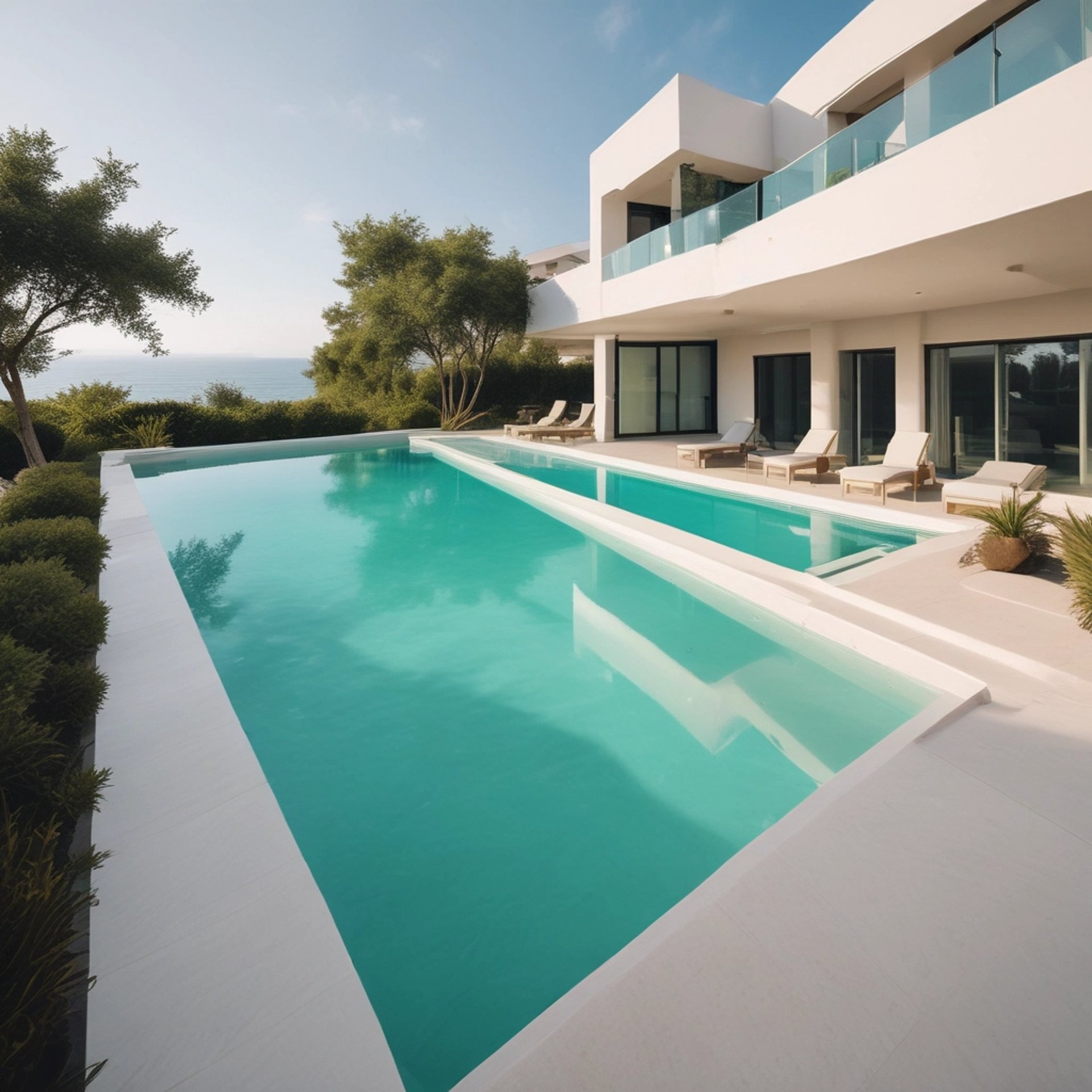 an abstract photo of a curved building with a blue sky in the background