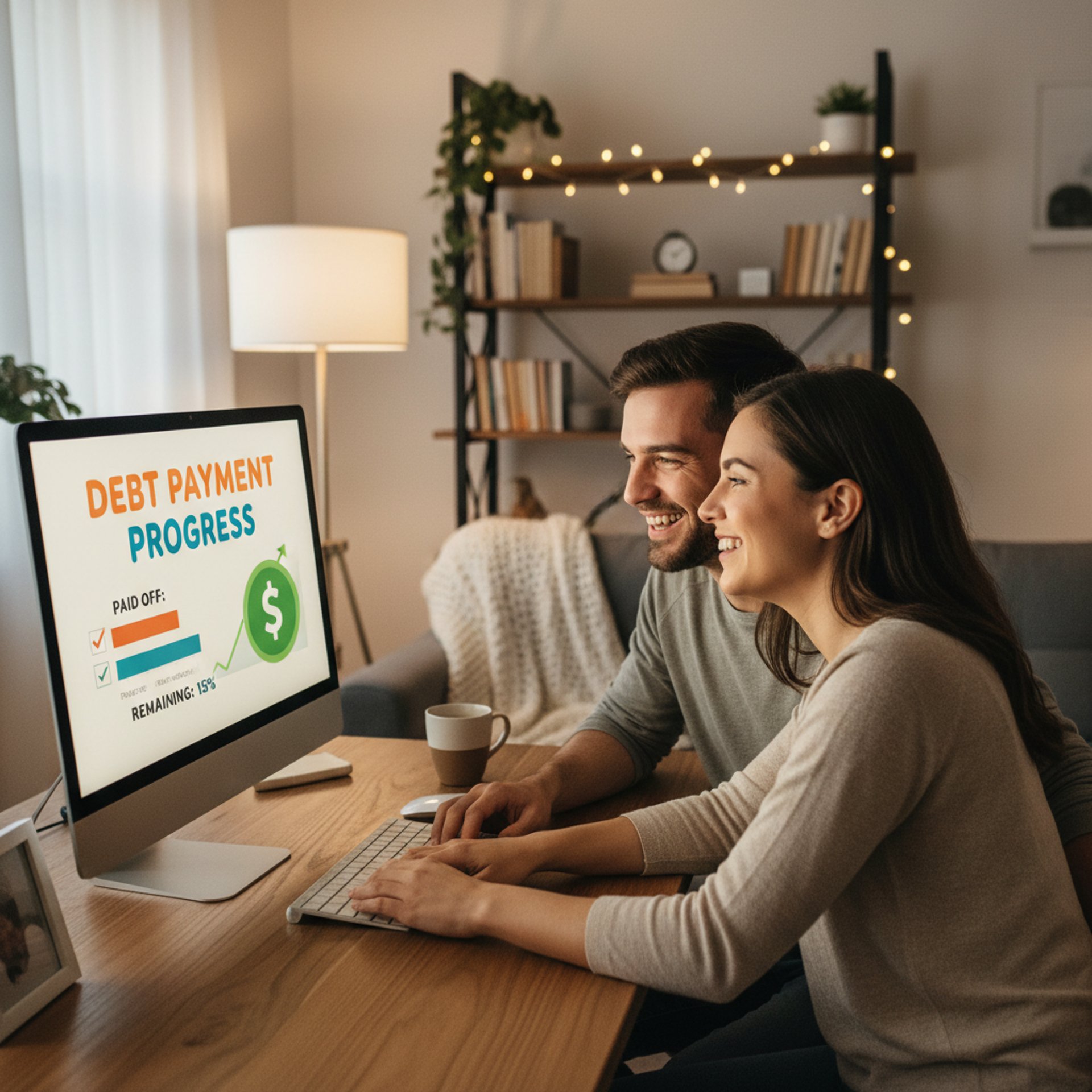 Couple looking at tablet surrounded by moving boxes