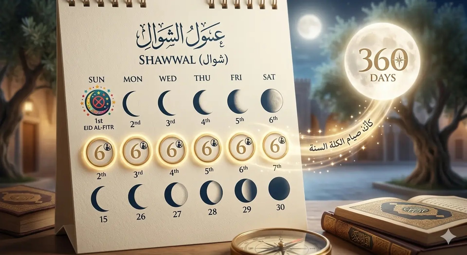 Fasting the six days of Shawwal after Ramadan in the Islamic lunar calendar following Eid al-Fitr