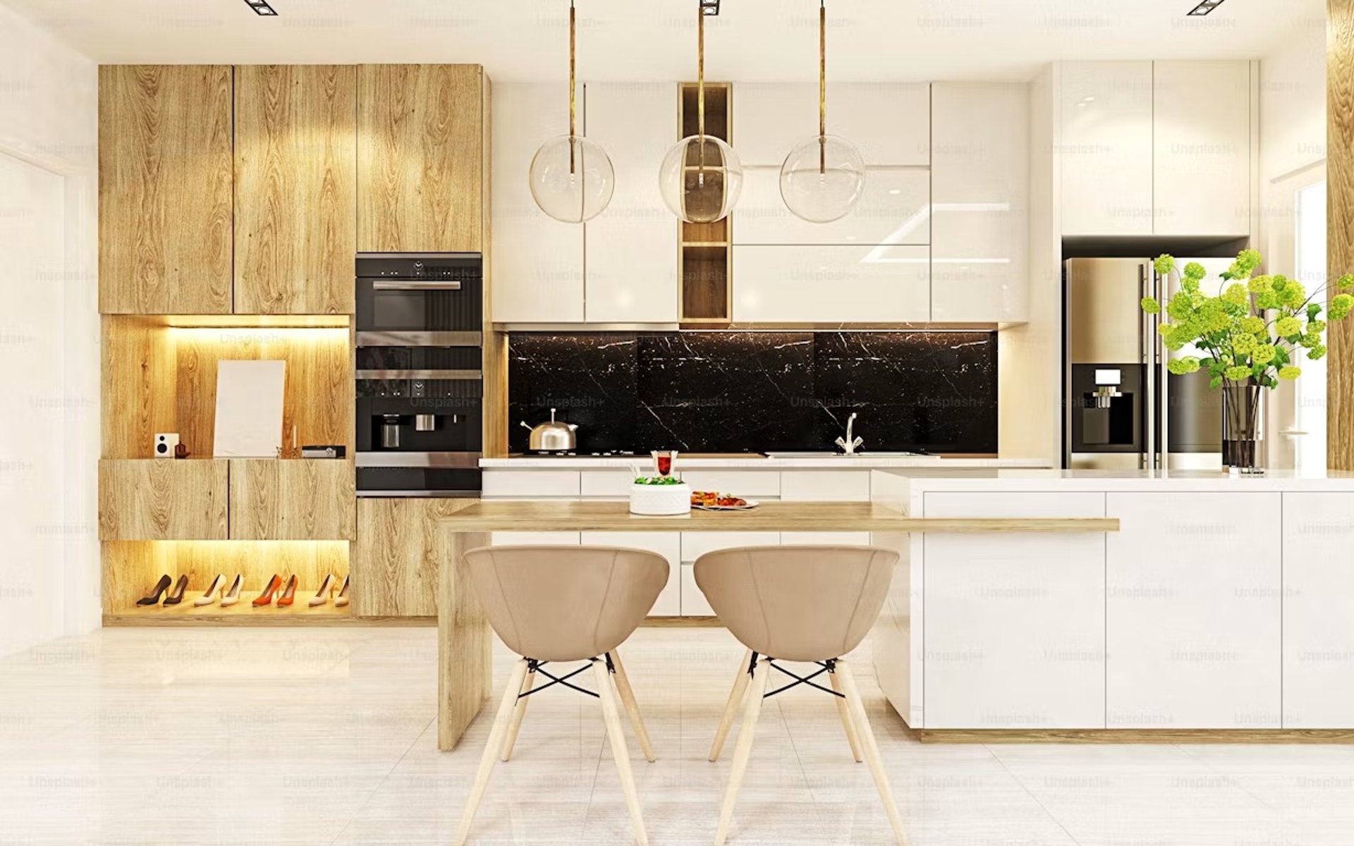 brown wooden kitchen cabinet