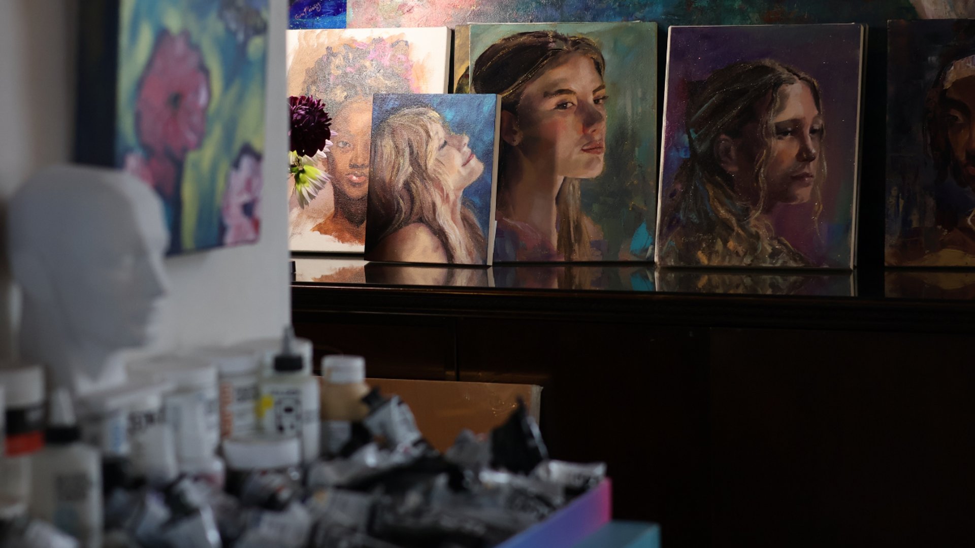 an abstract photo of a curved building with a blue sky in the background