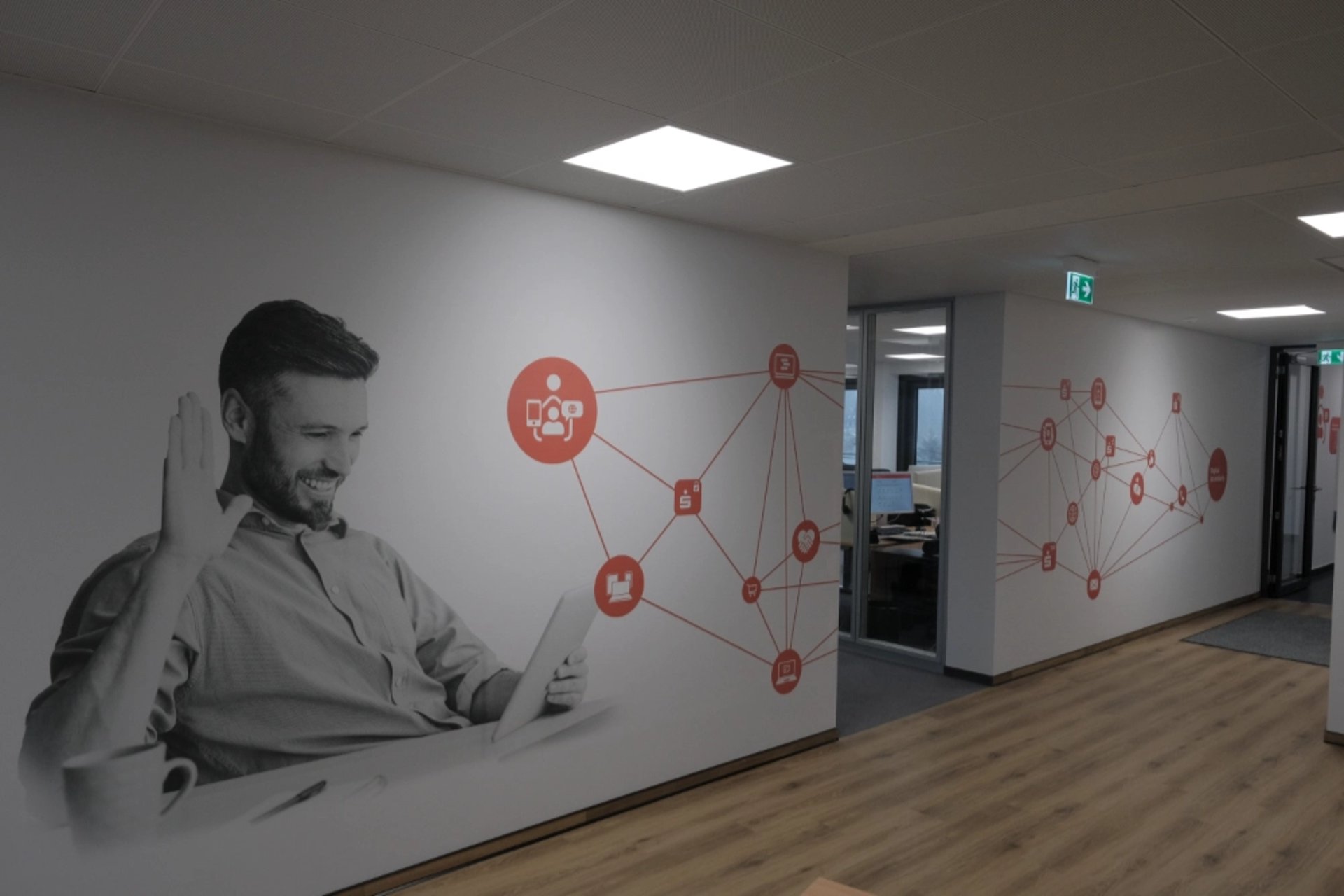 corporate lobby wall graphics printed witha UV ink wall printer