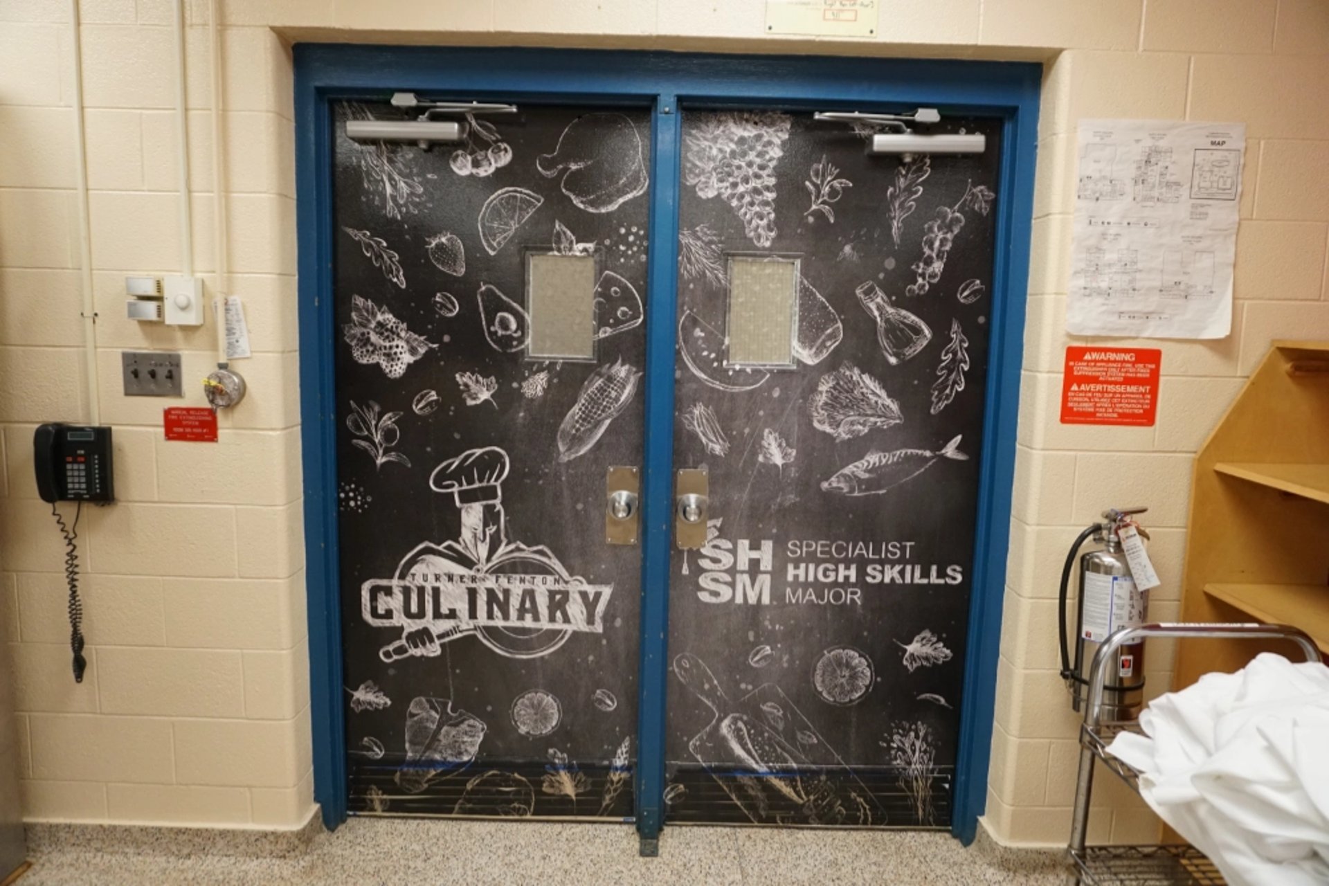 class room doors with full sized wall graphics