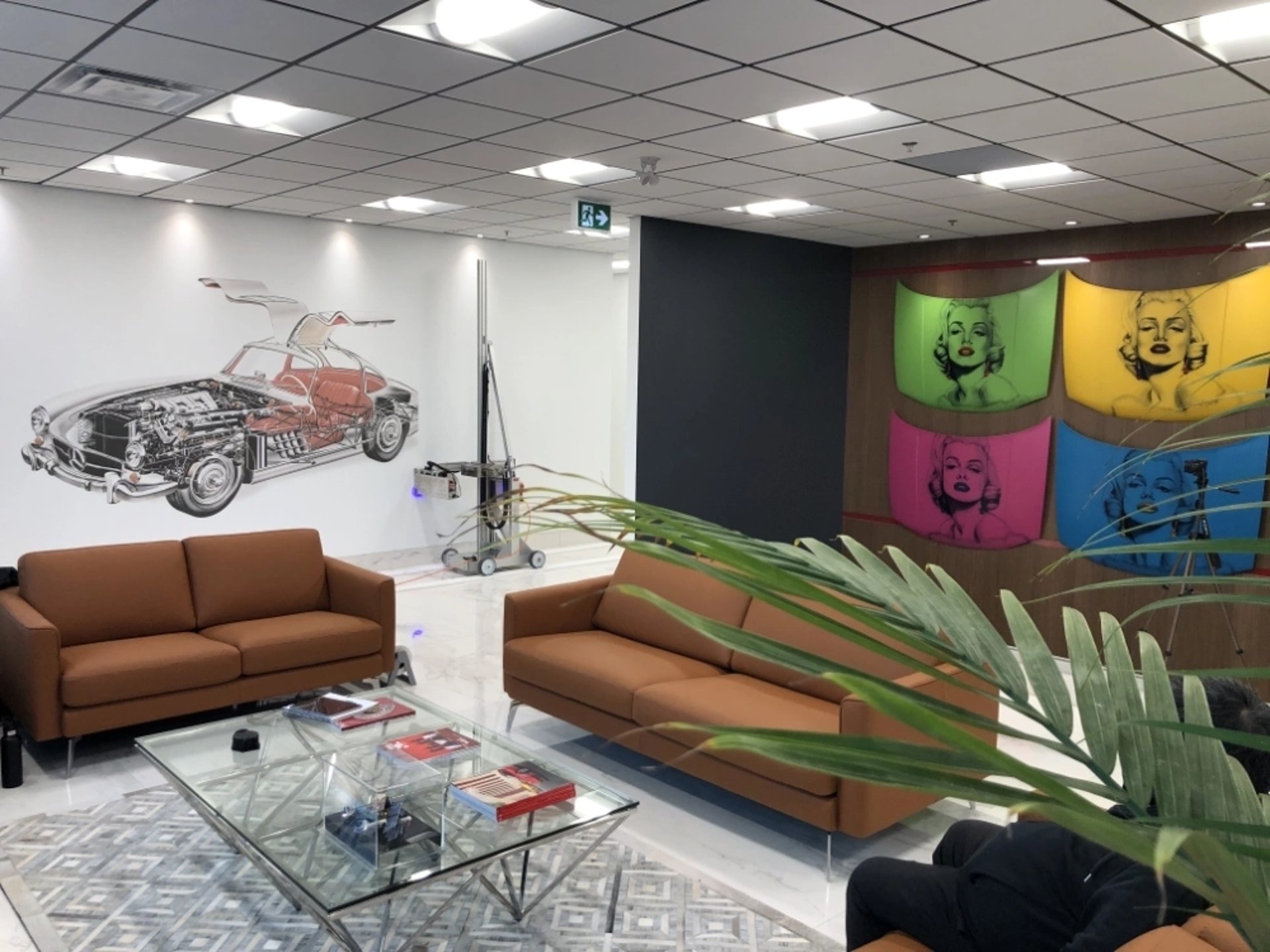 Automotive waiting room automobile UV ink wall graphic