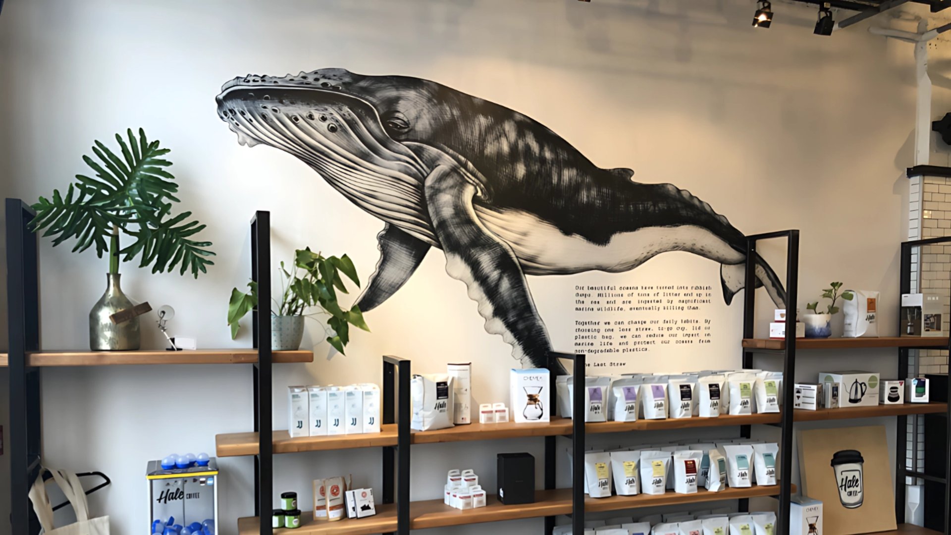 Whale UV ink wall mural store front