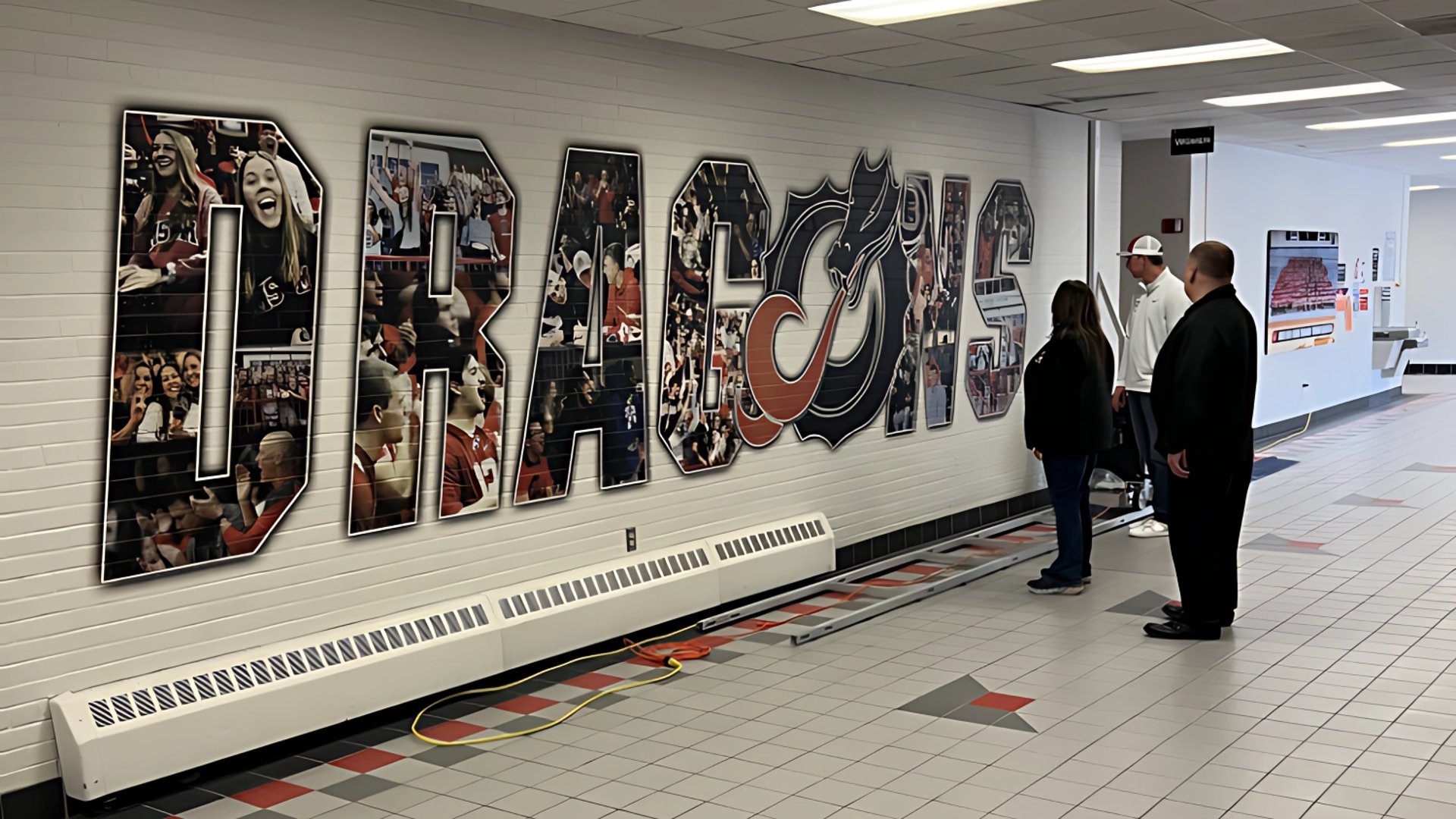 School team  in hallway printed with UV ink wall printer