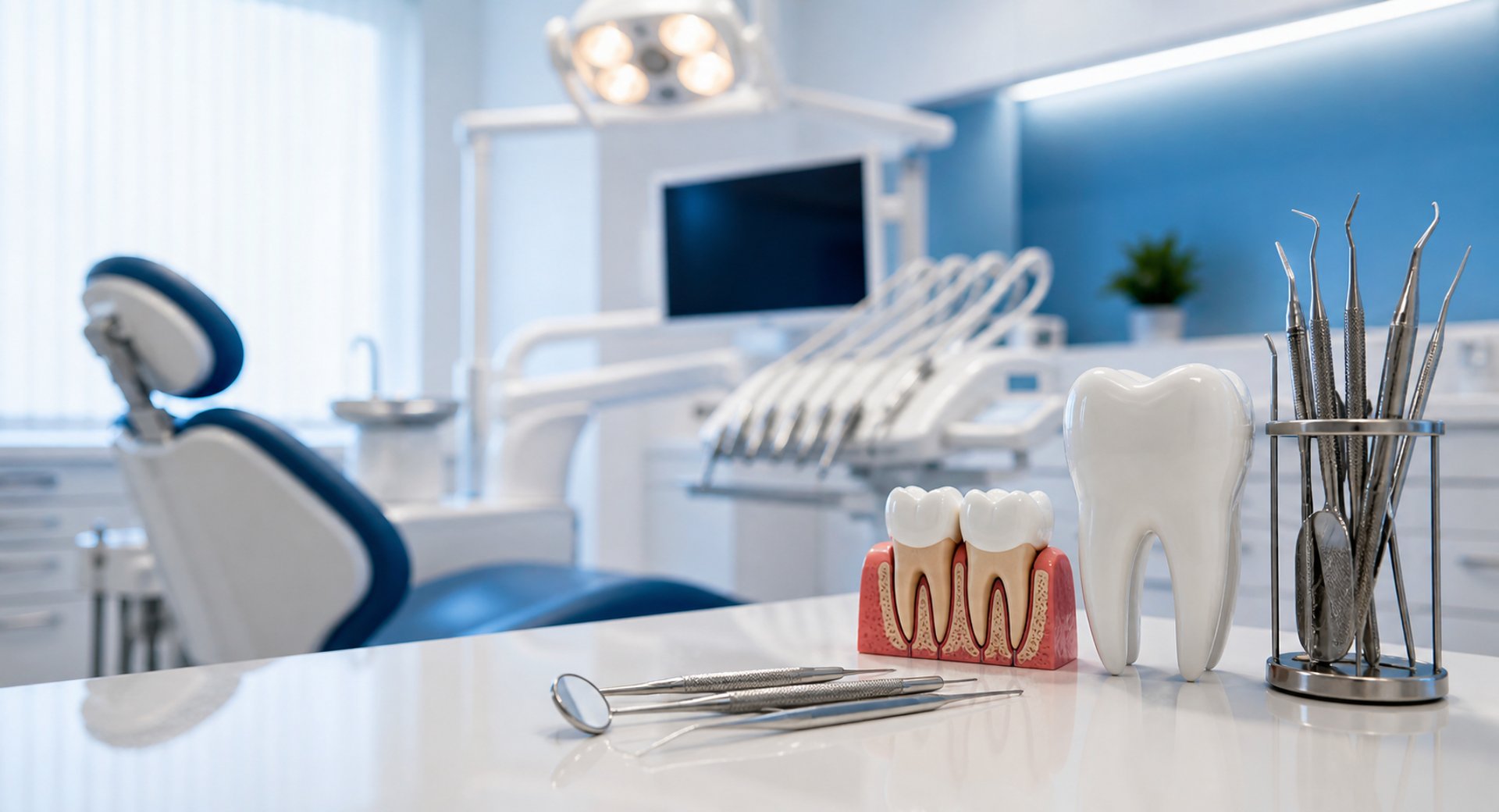 Dentist examining dental x-rays on light board